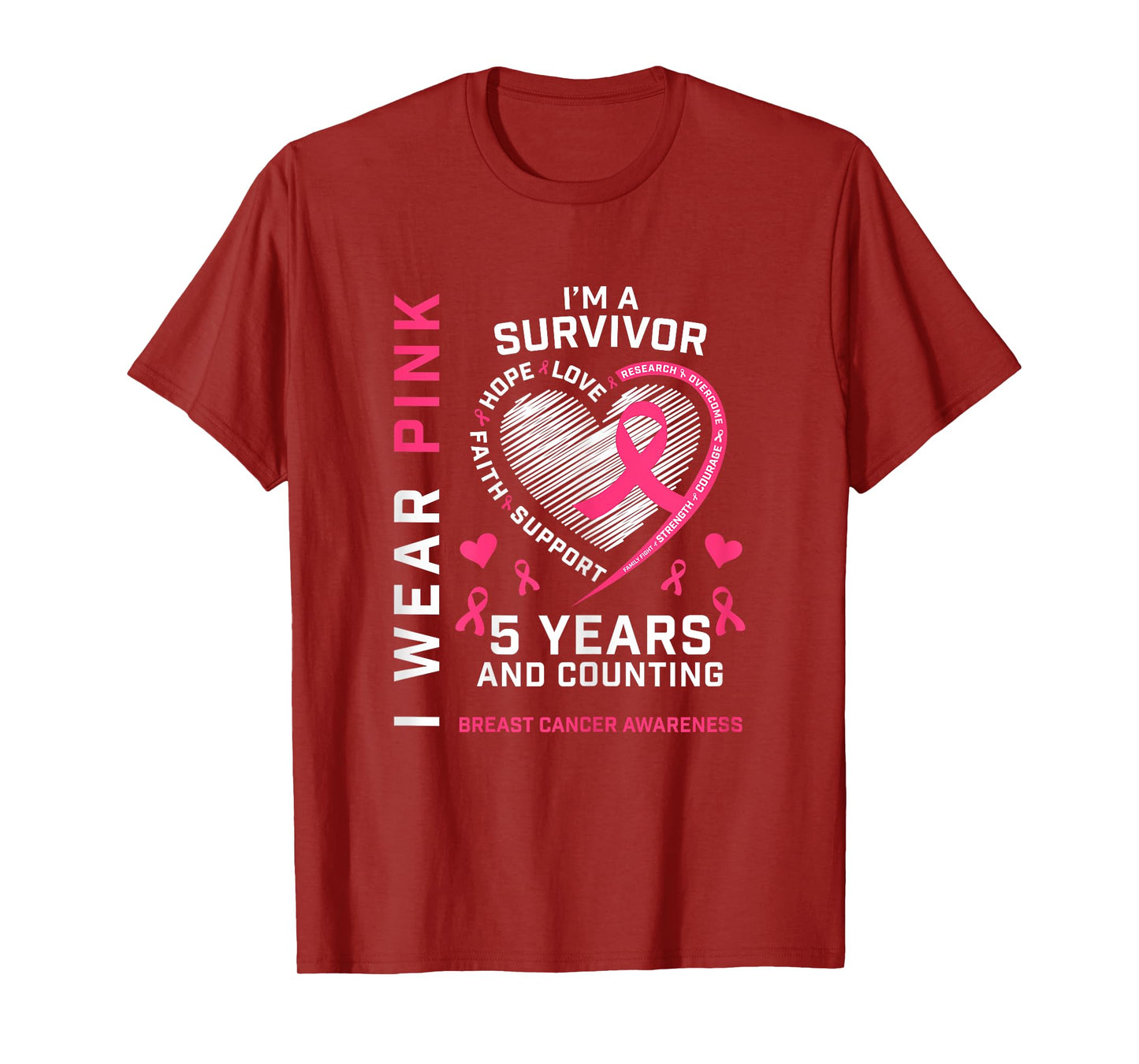 5 Years Cancer Free I Wear Pink I'm A Breast Cancer Survivor T-Shirt