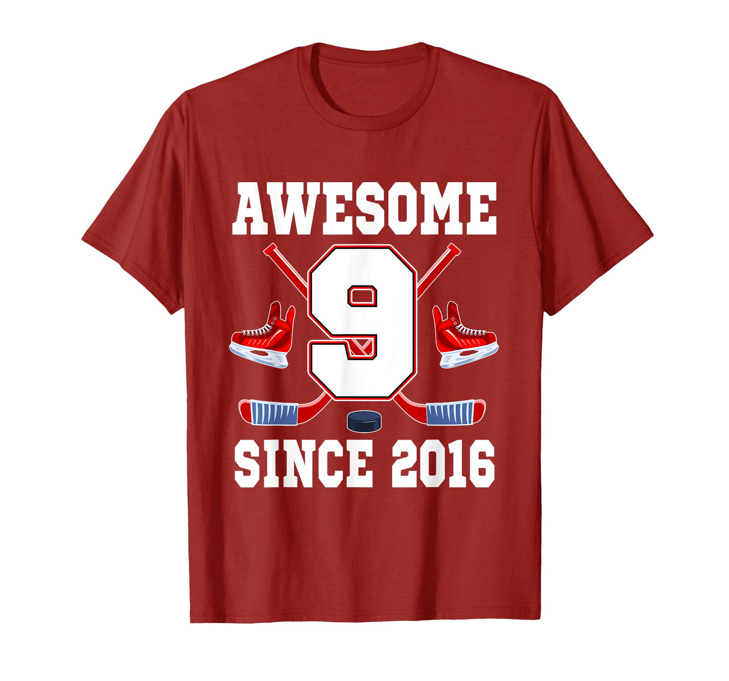 9 Year Old Birthday Ice Hockey Theme Awesome Since 2016 T-Shirt