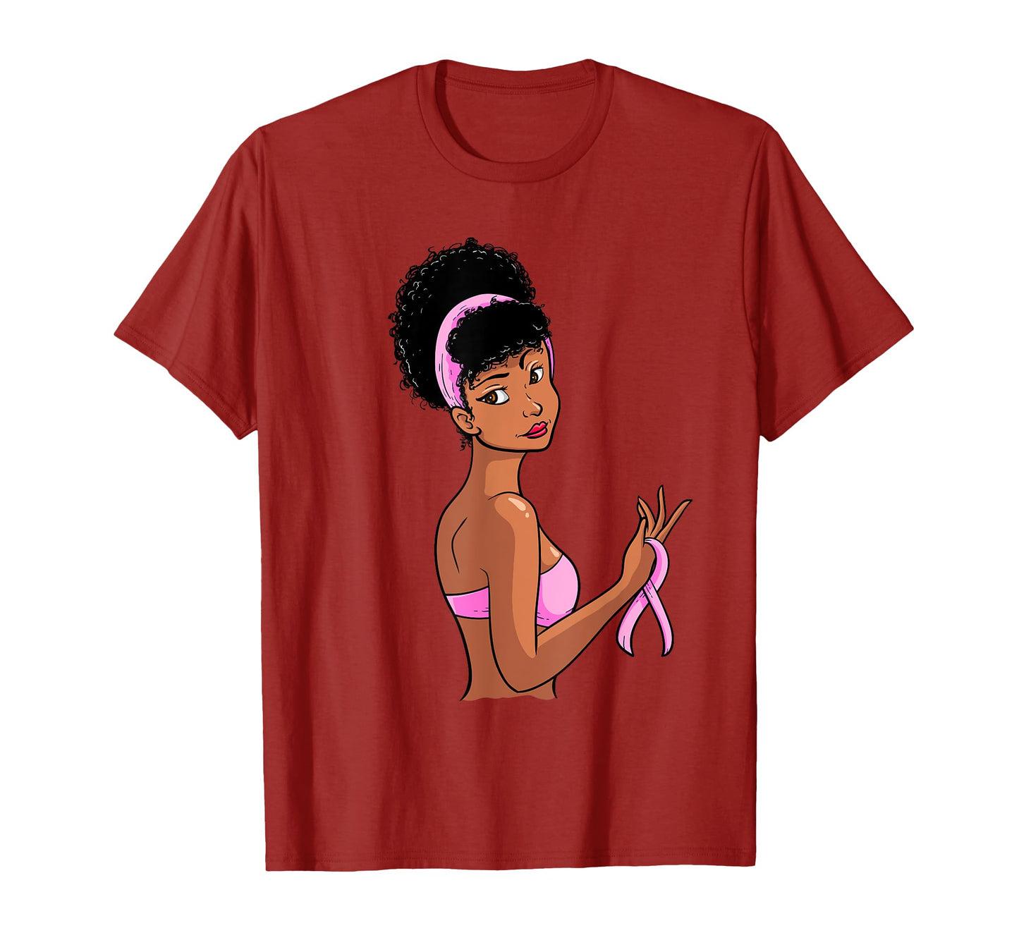 Breast Cancer Awareness Black Afro Women Pink Ribbon Gift T-Shirt