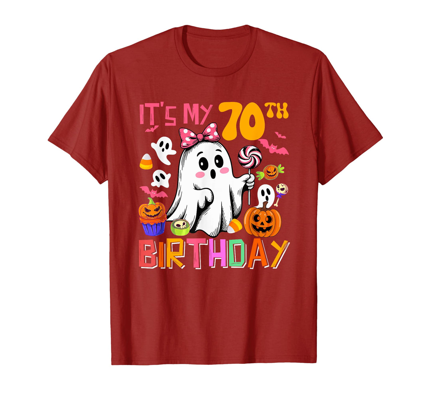 It's My 70th Birthday Halloween Boo Ghost Bow Tie Candies T-Shirt