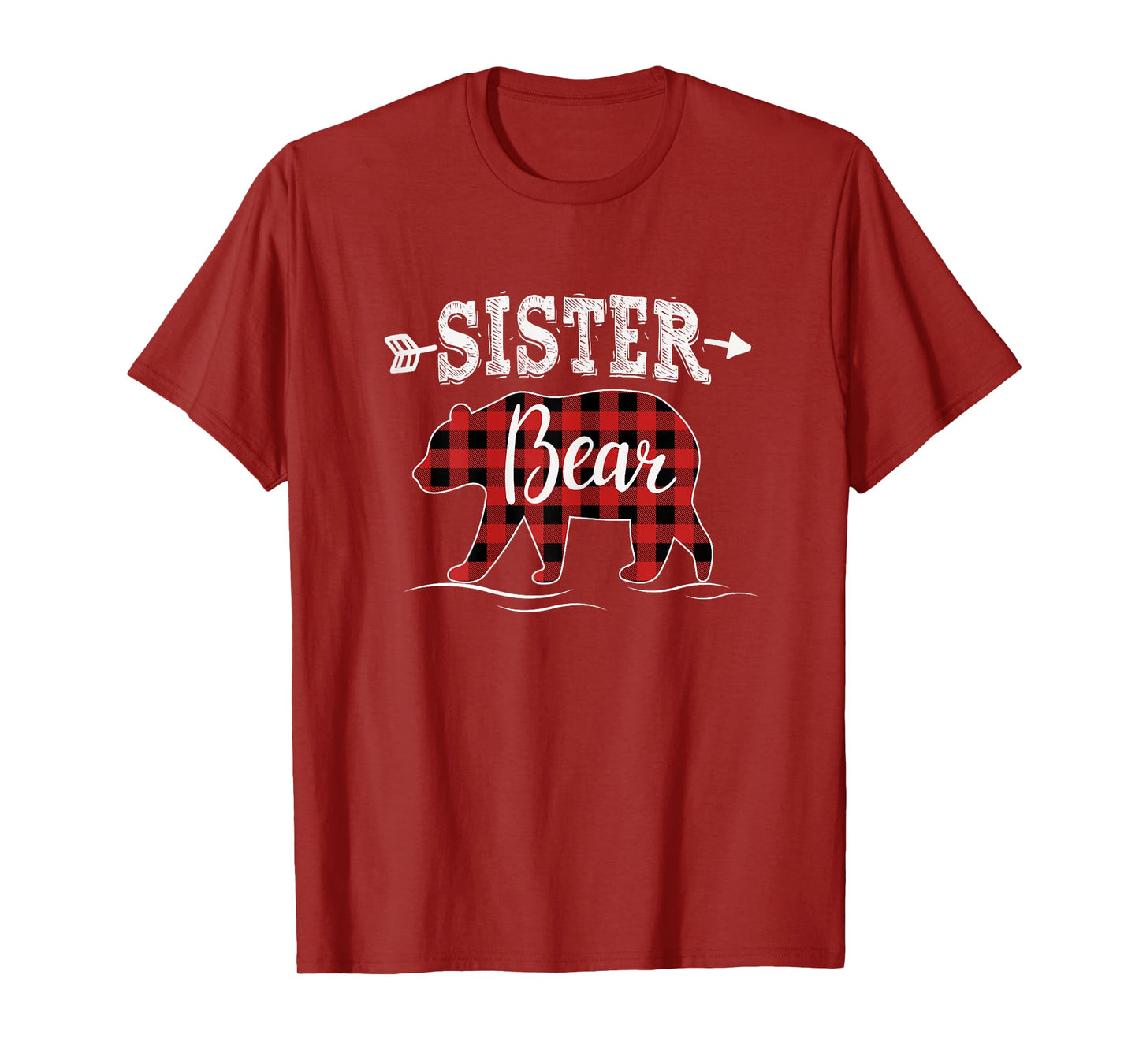 Cute Sister Bear Dark Red Pleid Xmas Pajama Family Girl T-Shirt