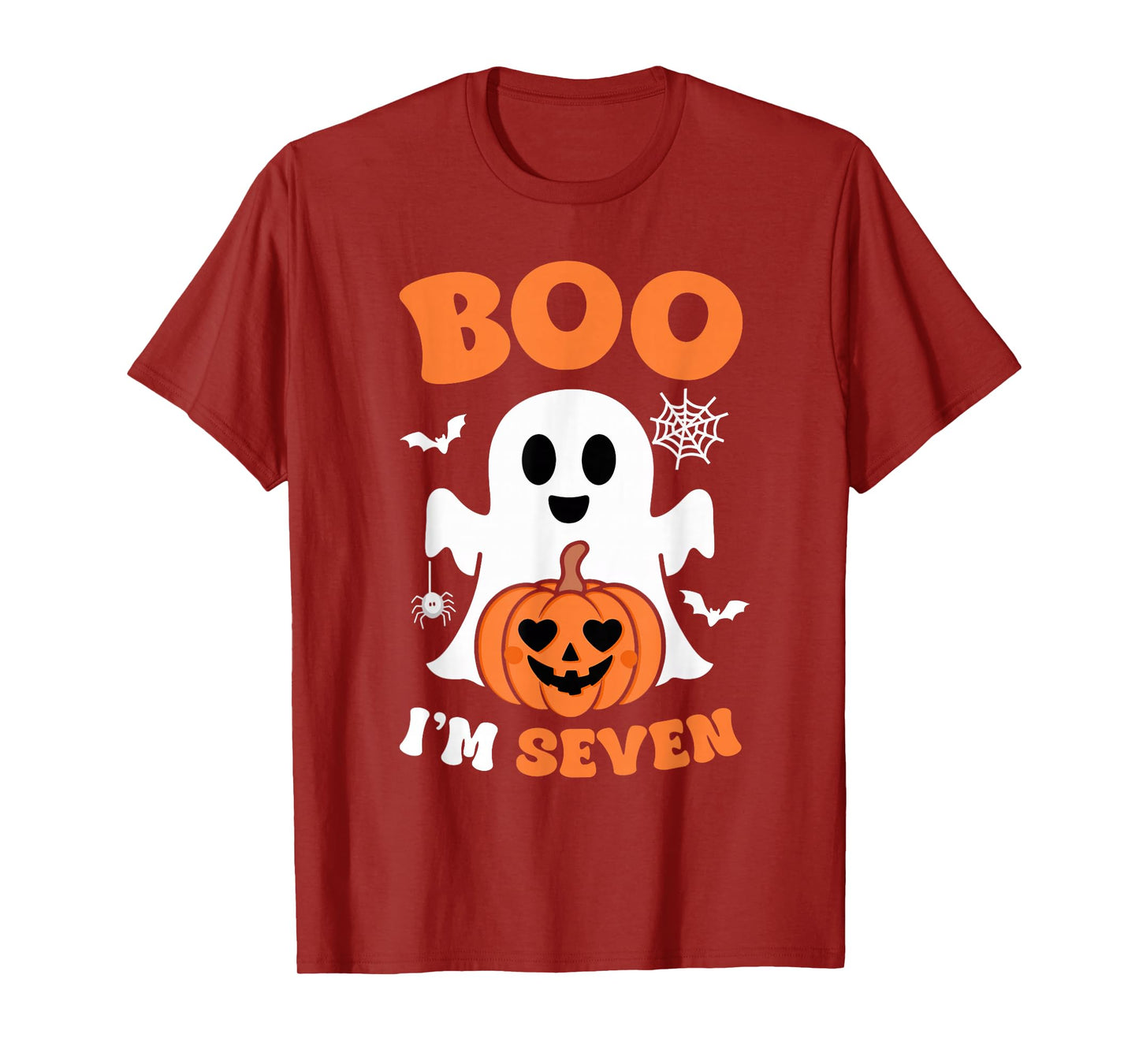 Ghost Boo I'm Seven Year 7th Birthday Boys Halloween Groovy T-Shirt