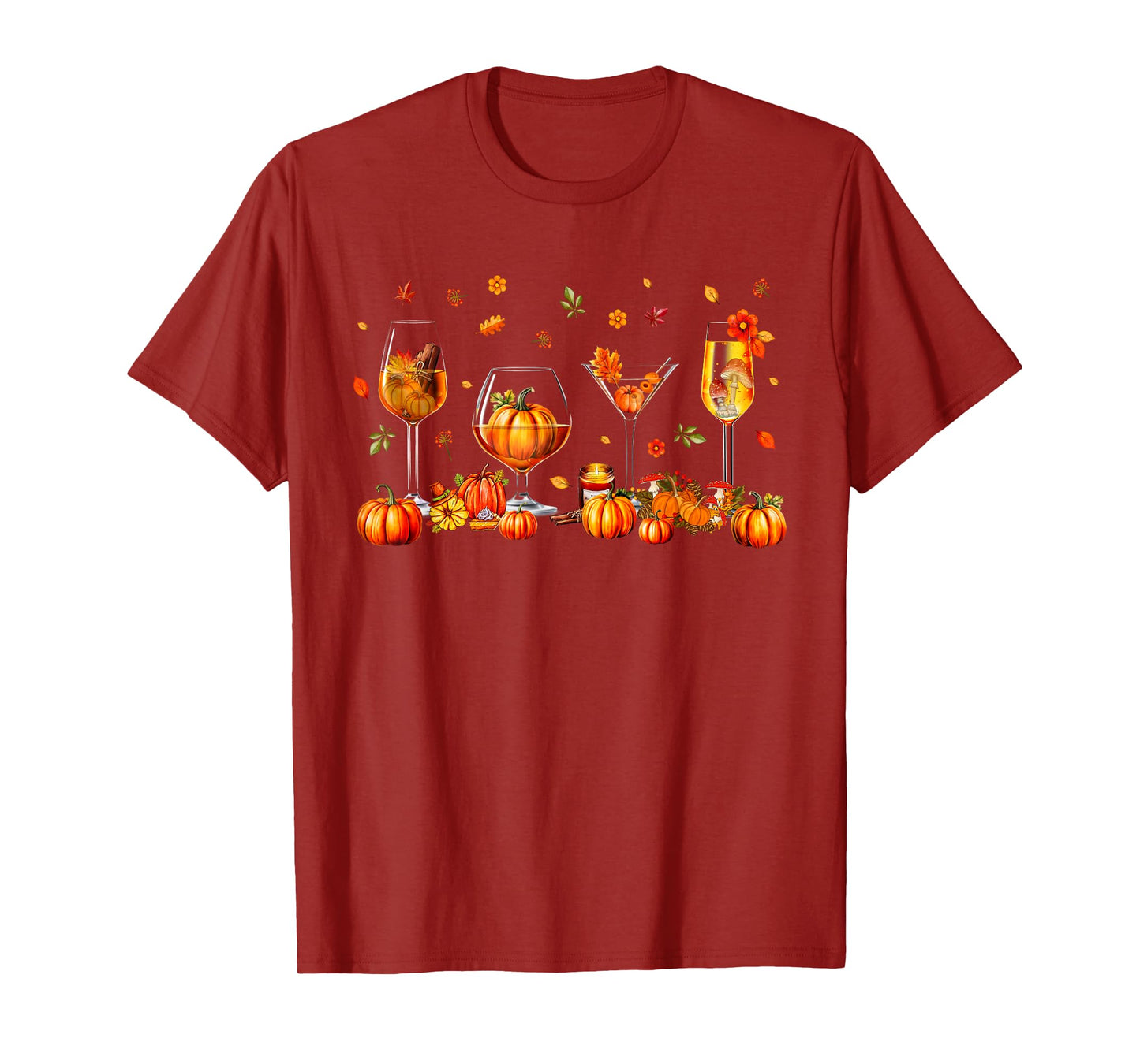 Wine Glasses Drinking Party Pumpkin Fall Season Thanksgiving T-Shirt