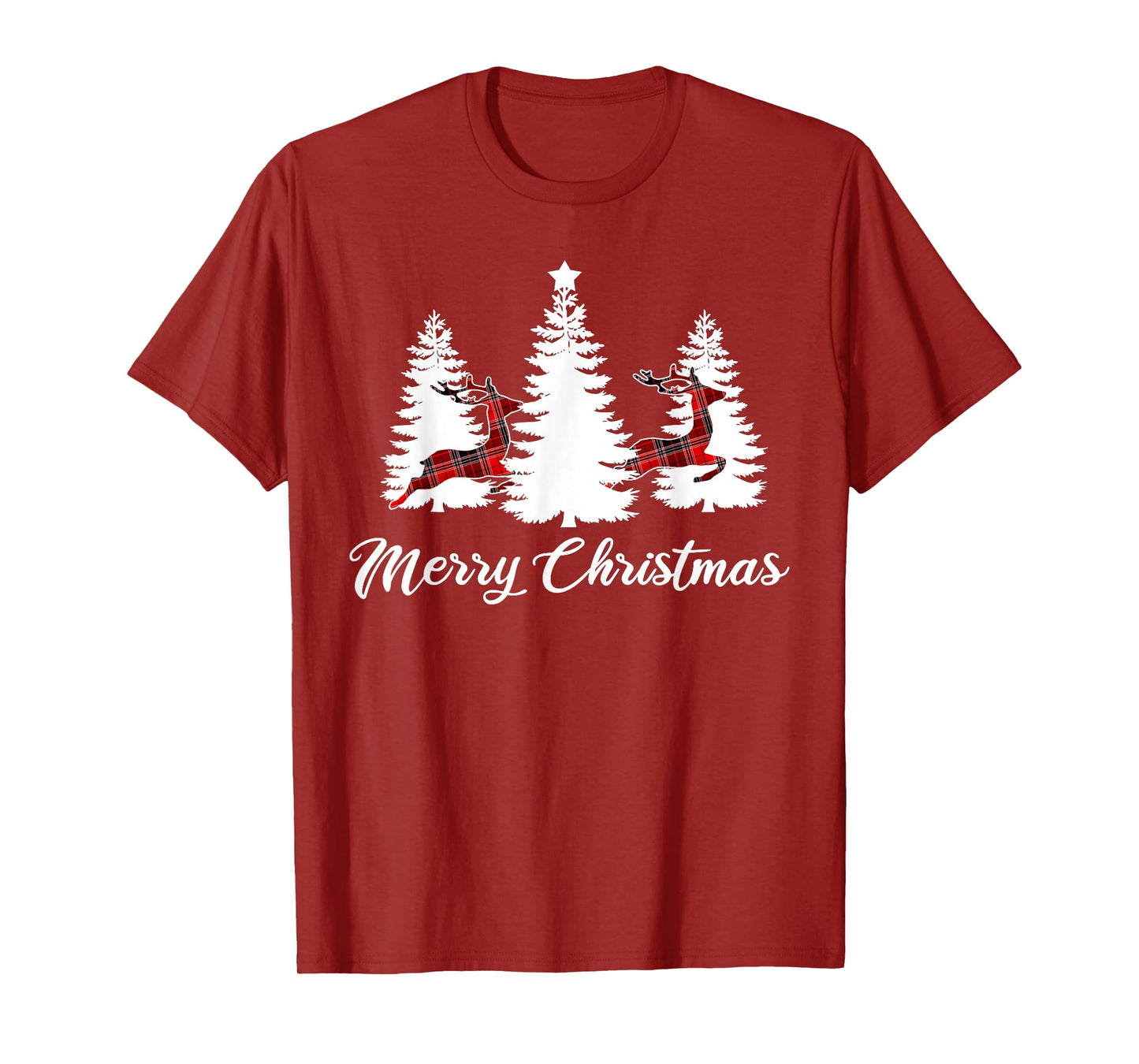 Merry Christmas Shirt for Women Buffalo Plaid Reindeer Tree T-Shirt