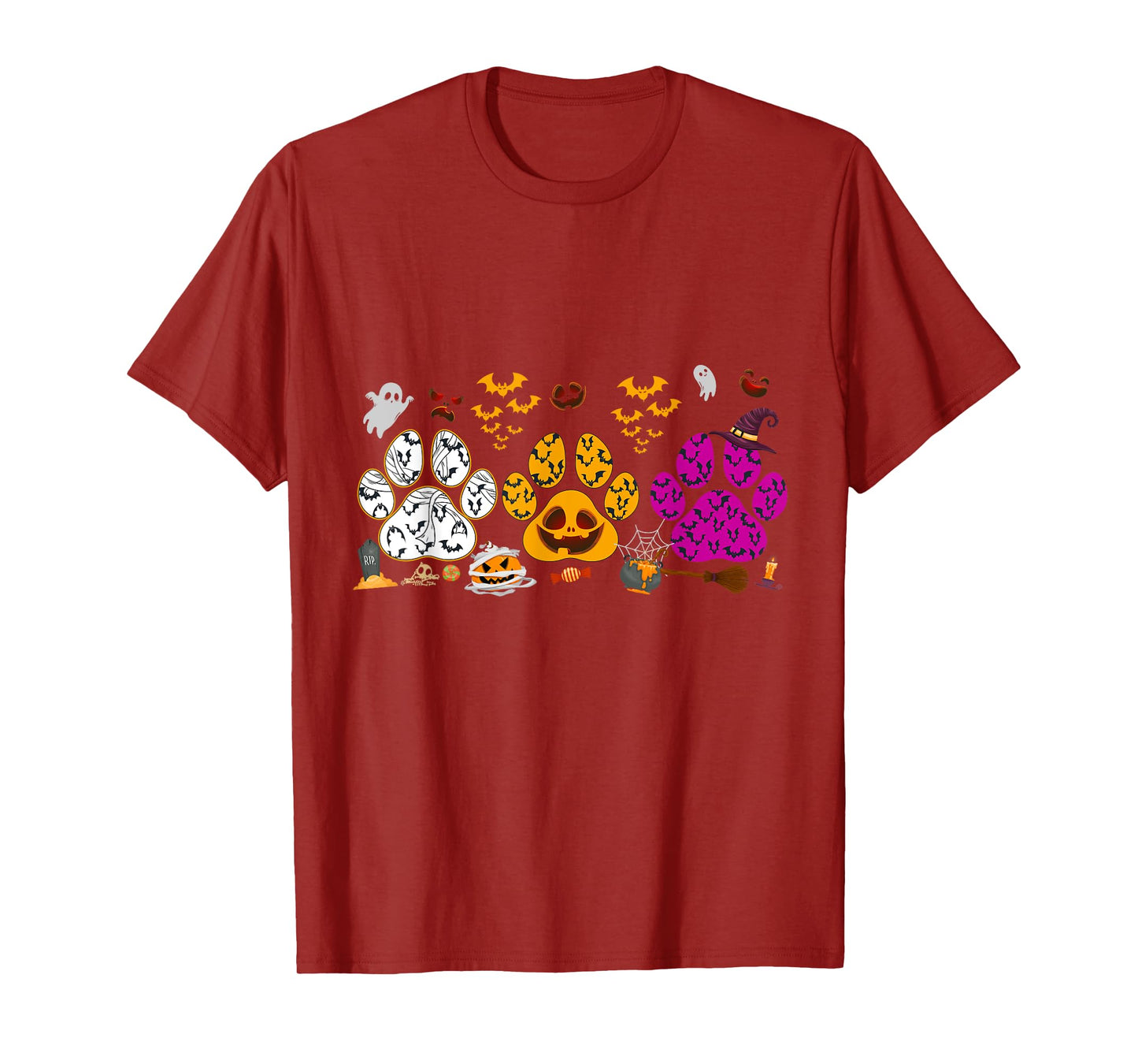 Funny Paw Print Halloween Dog Candy Pumpkin Ghost Dog Lovers T-Shirt