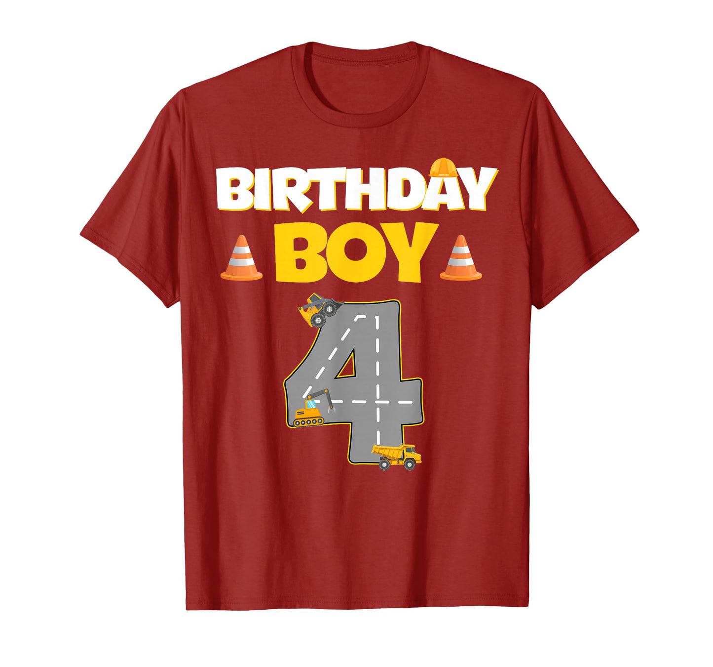 Kids 4th Birthday Boy Excavator Construction 4 Year Old Boys T-Shirt