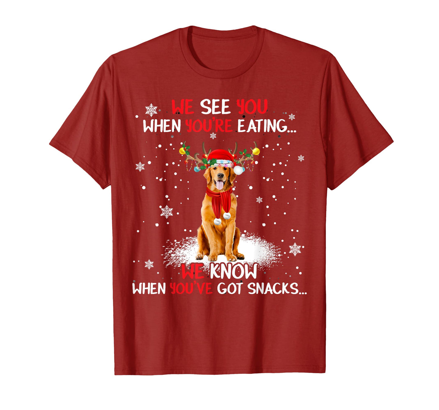 Santa Golden Retriever Reindeer Light Christmas Pajama T-Shirt