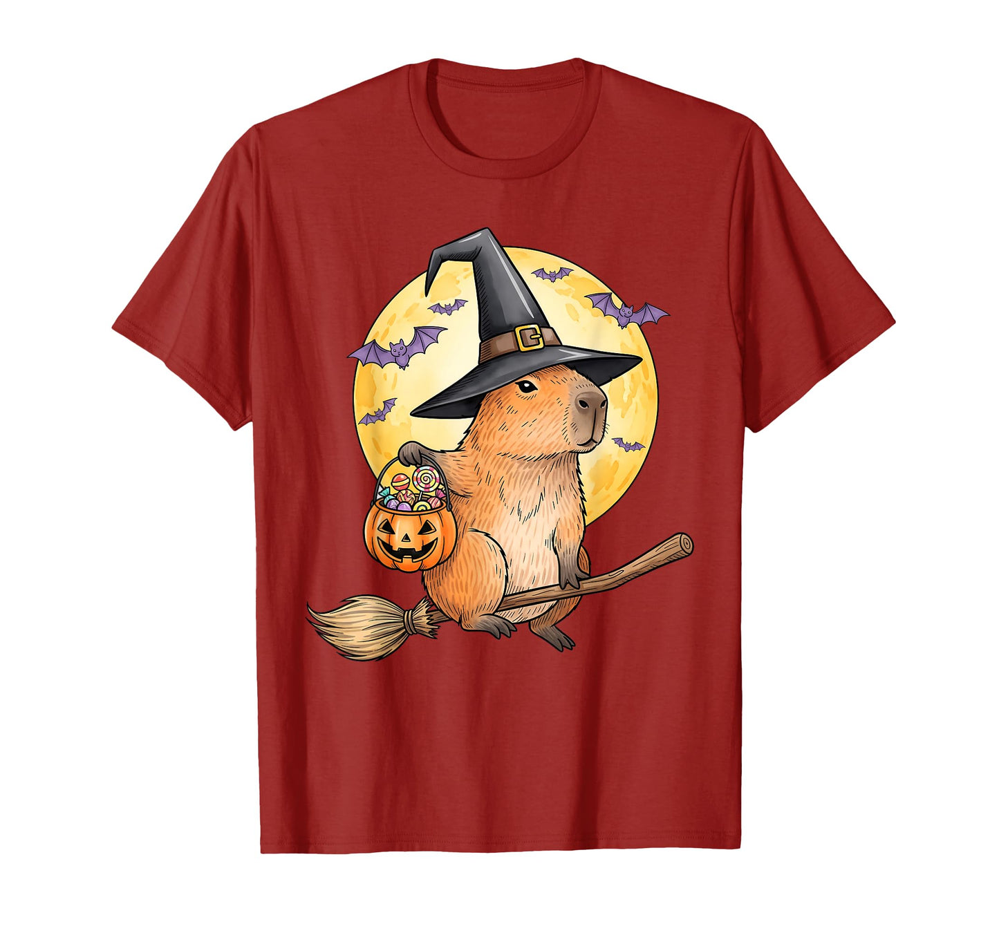 Capybara Pumpkin Hat Witch Funny Halloween Men Women Kids T-Shirt