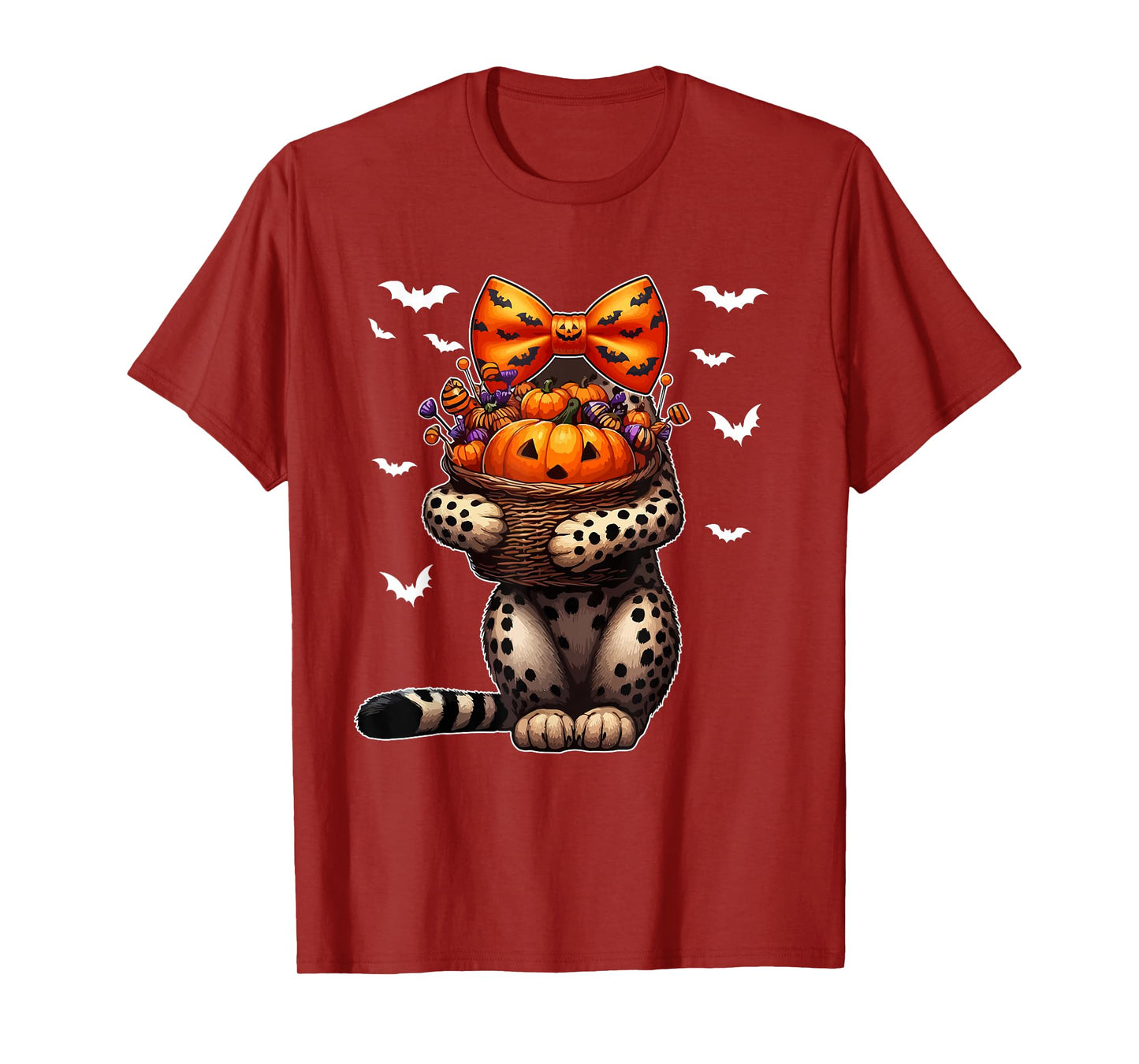 Halloween Costume Cosplay Cheetah Bow Tie Carved Pumpkin T-Shirt