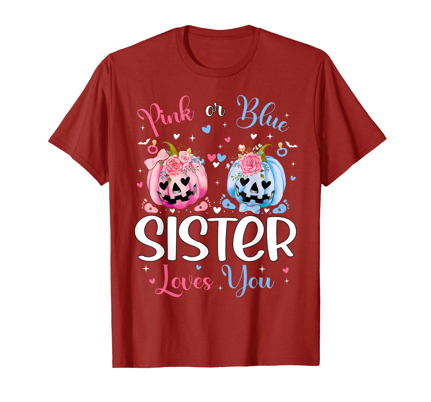 Pink or Blue Sister Loves You Pumpkin Gender Reveal Party T-Shirt