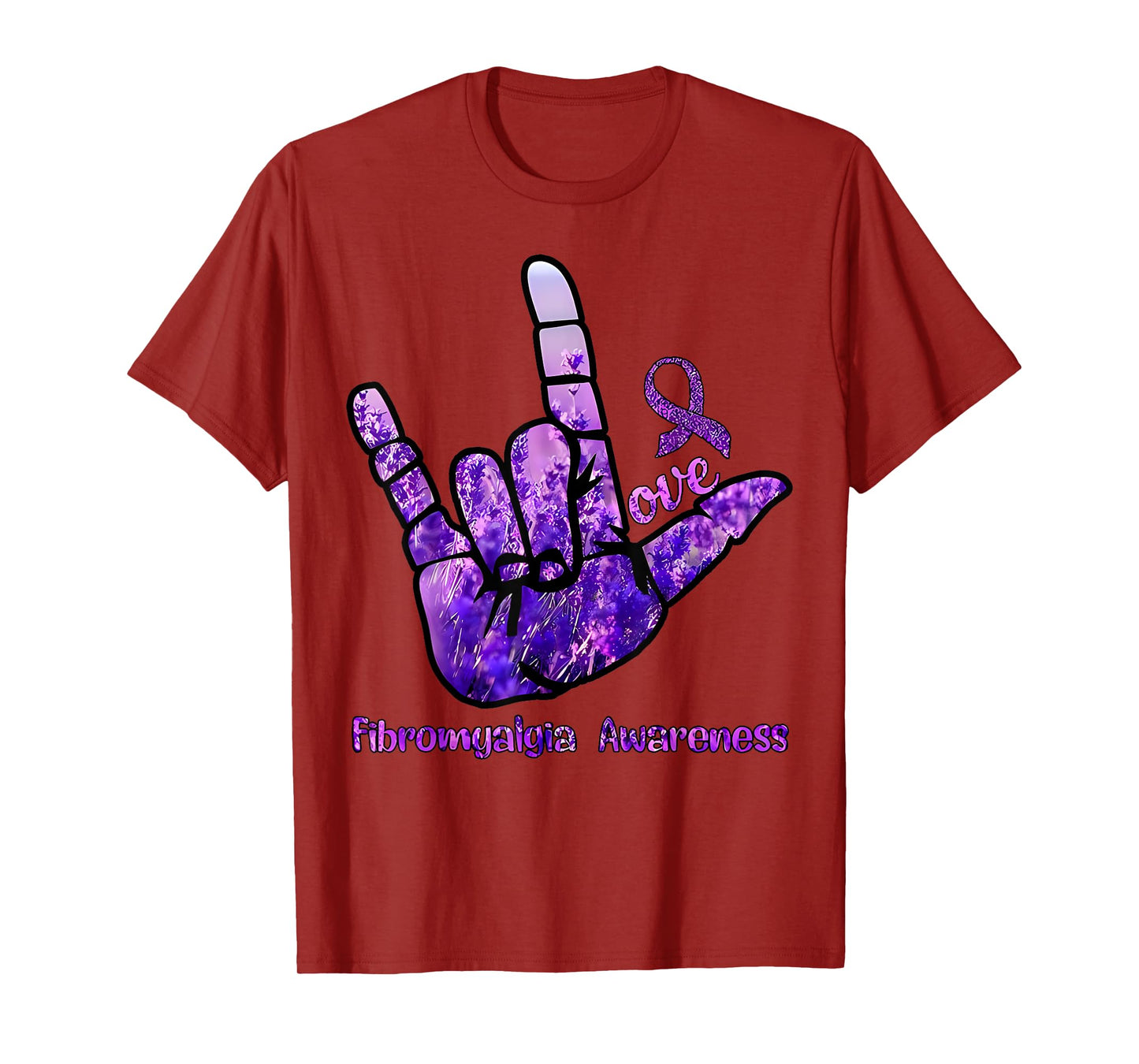 Love Purple Ribbon Hand Sign Fibromyalgia Awareness T-Shirt