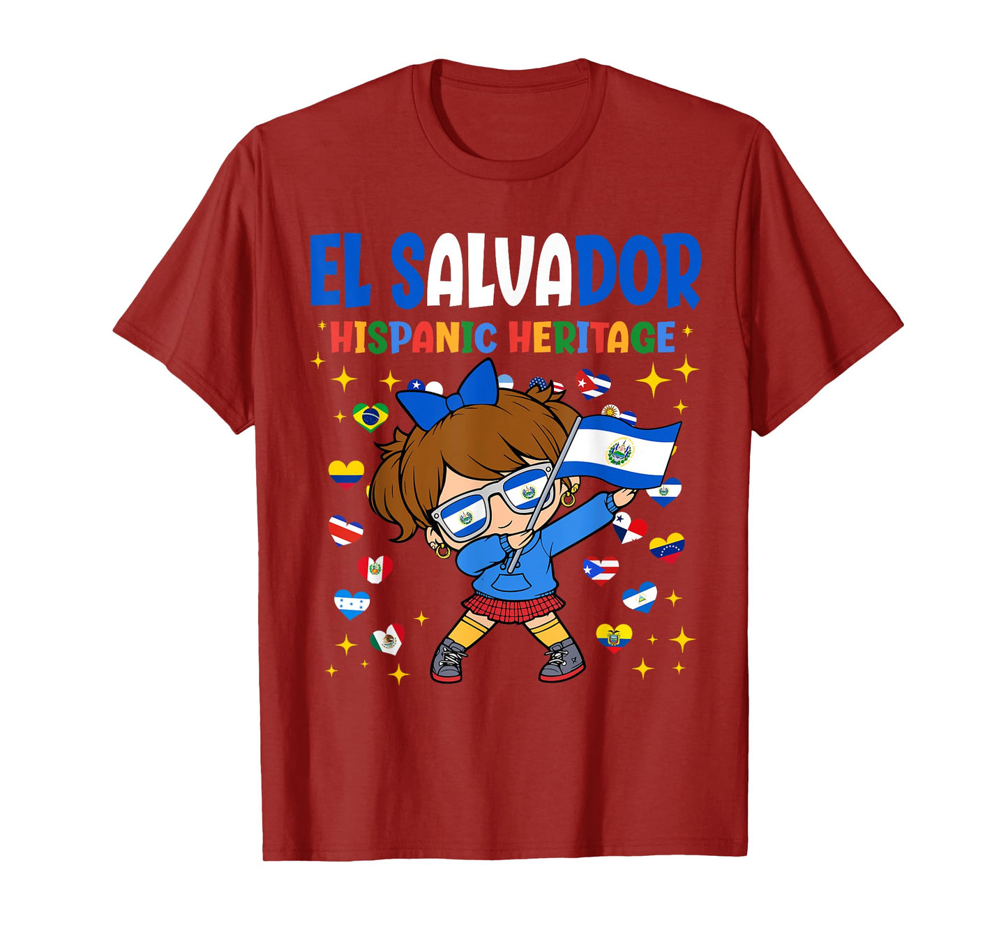 Hispanic Heritage Month El Salvador Flag Salvadoran Girl Kid T-Shirt