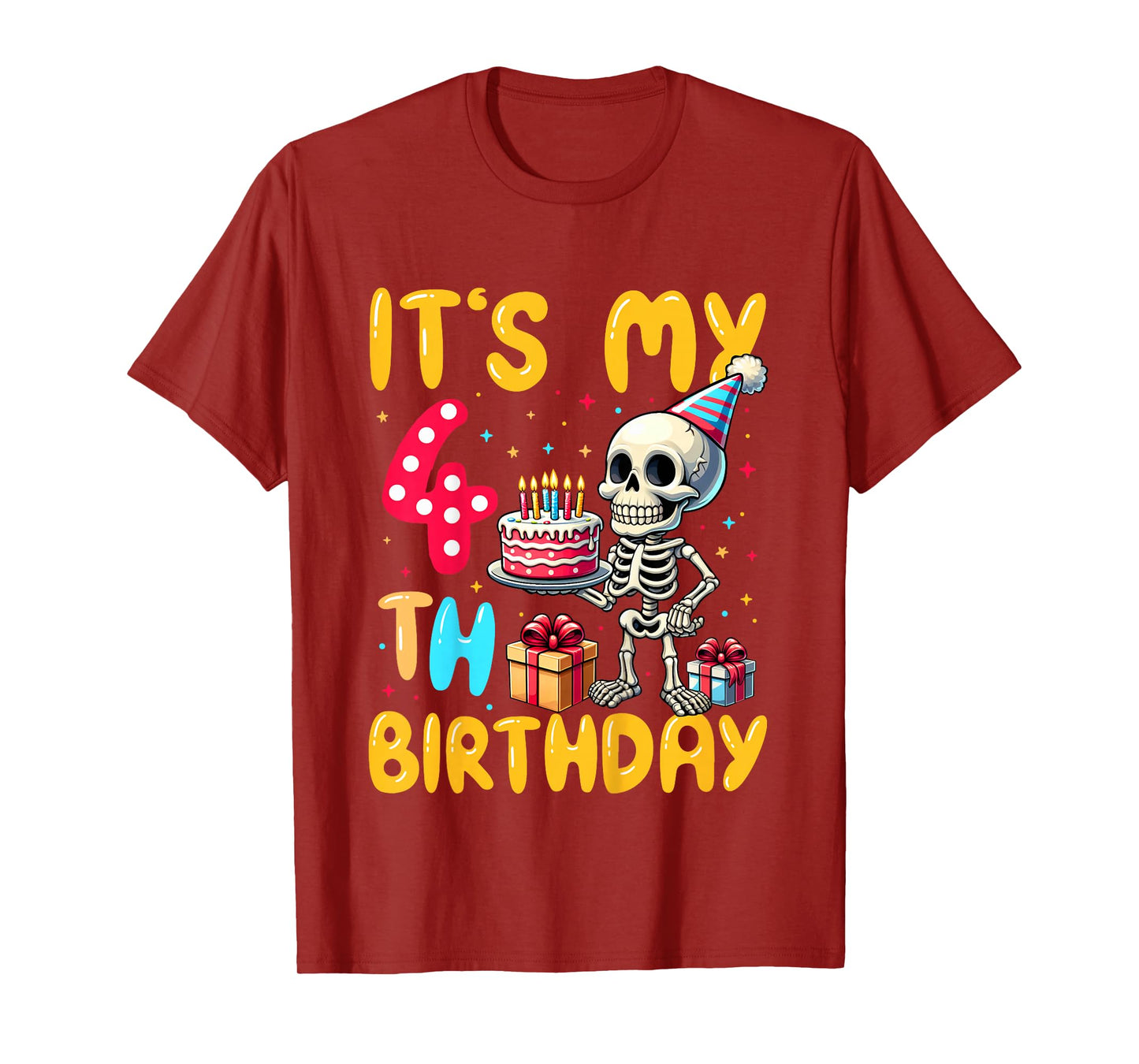 Kids It's My 4th Birthday Halloween Skeleton 4 Years Old B-day T-Shirt