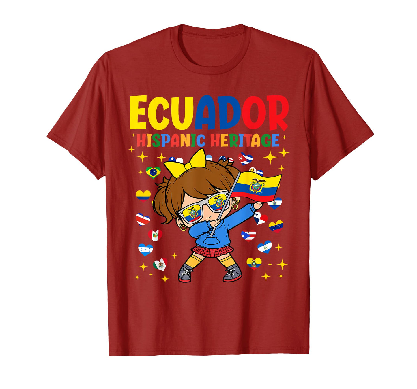 Hispanic Heritage Month Ecuador Flag Ecuadorian Girl Kids T-Shirt