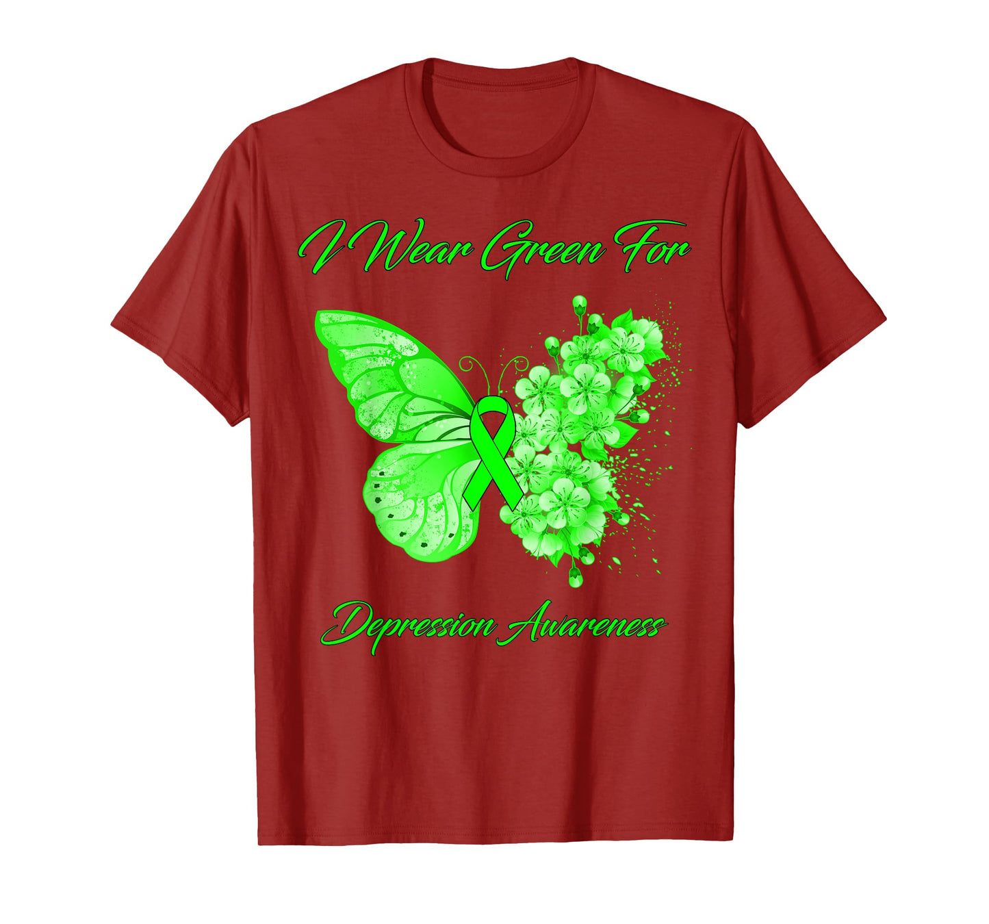 Butterfly I Wear Green For Depression Awareness T-Shirt