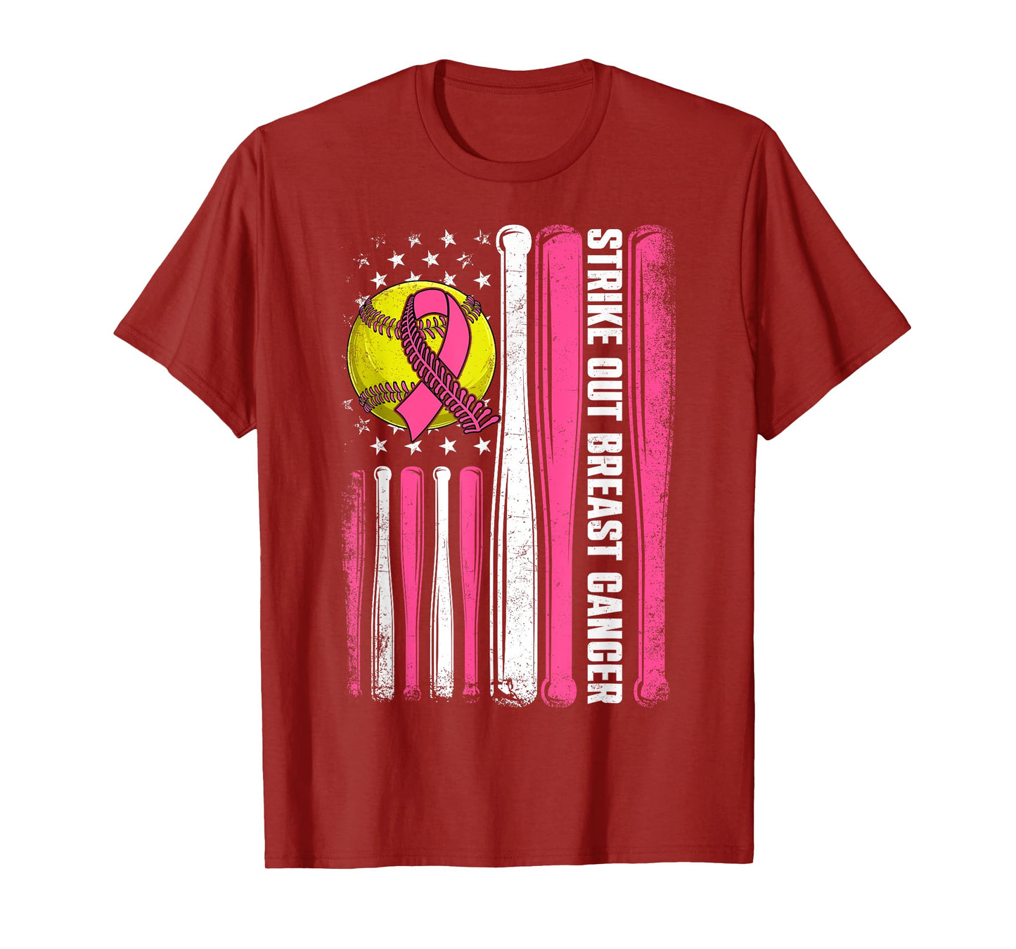 Strike Out Breast Cancer Softball American Flag Women Girls T-Shirt