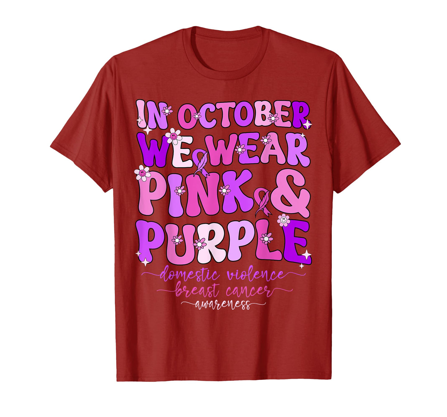 Groovy Domestic Violence And Breast Cancer Awareness Month T-Shirt