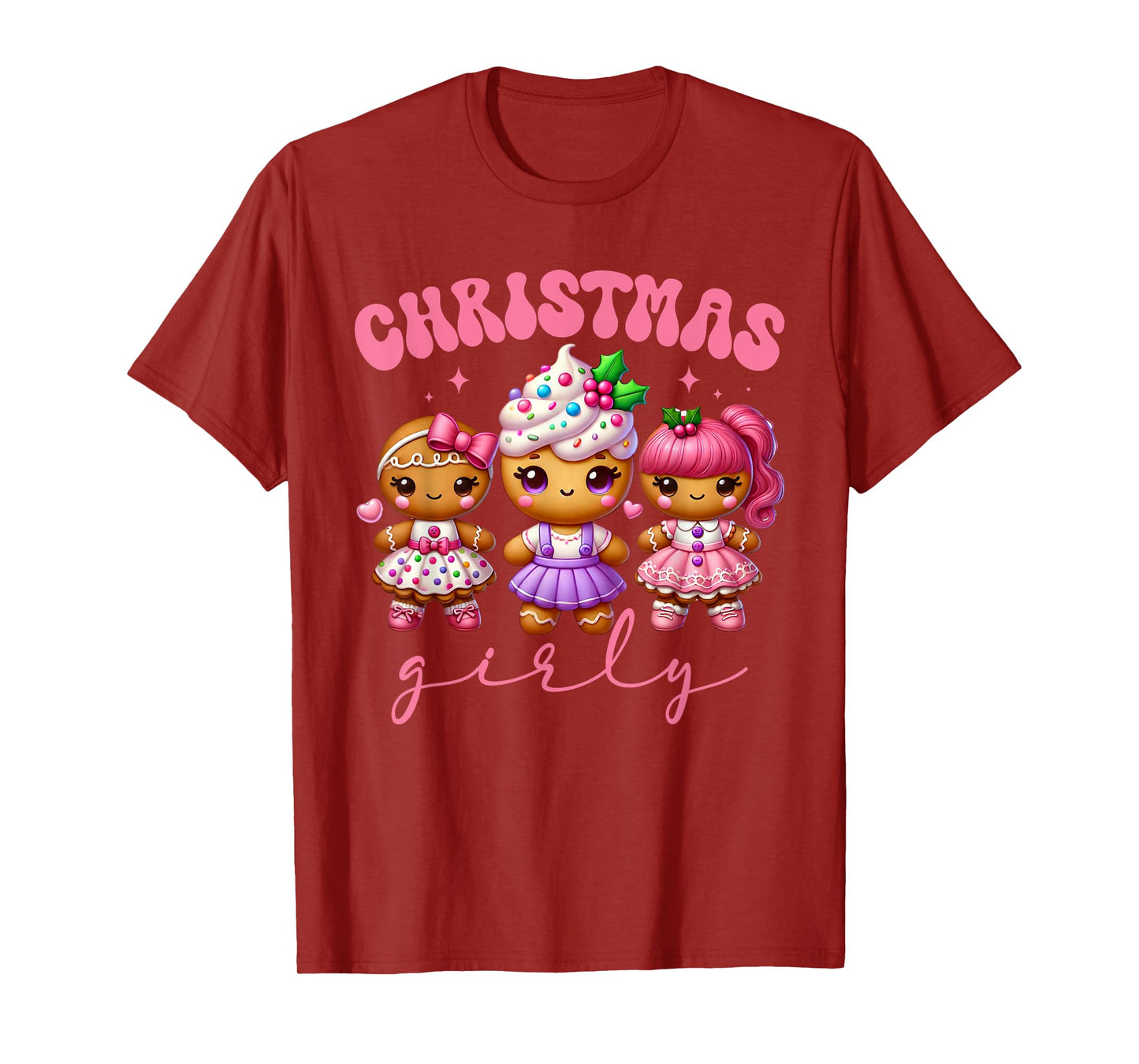 Pink Cute Gingerbread Christmas Girly Pajama Outfits T-Shirt