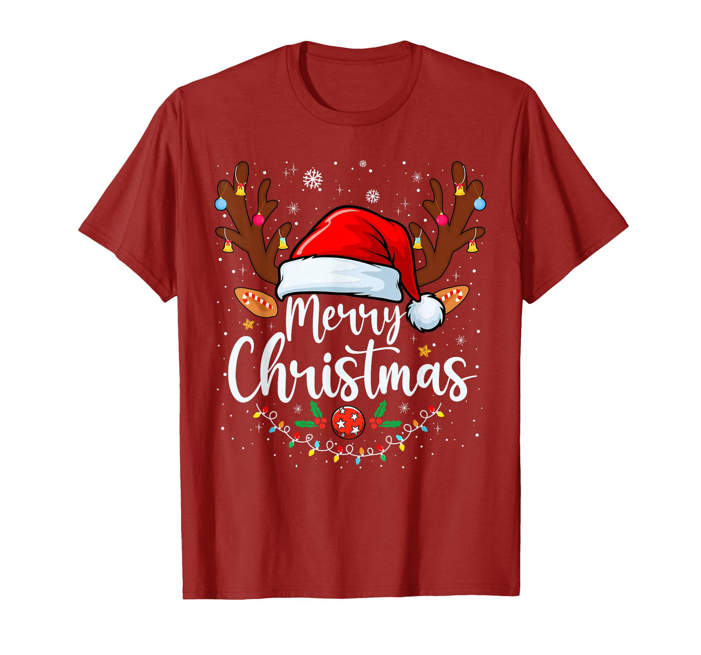Merry Christmas Red Santa Hat Reindeer Xmas Matching Family T-Shirt