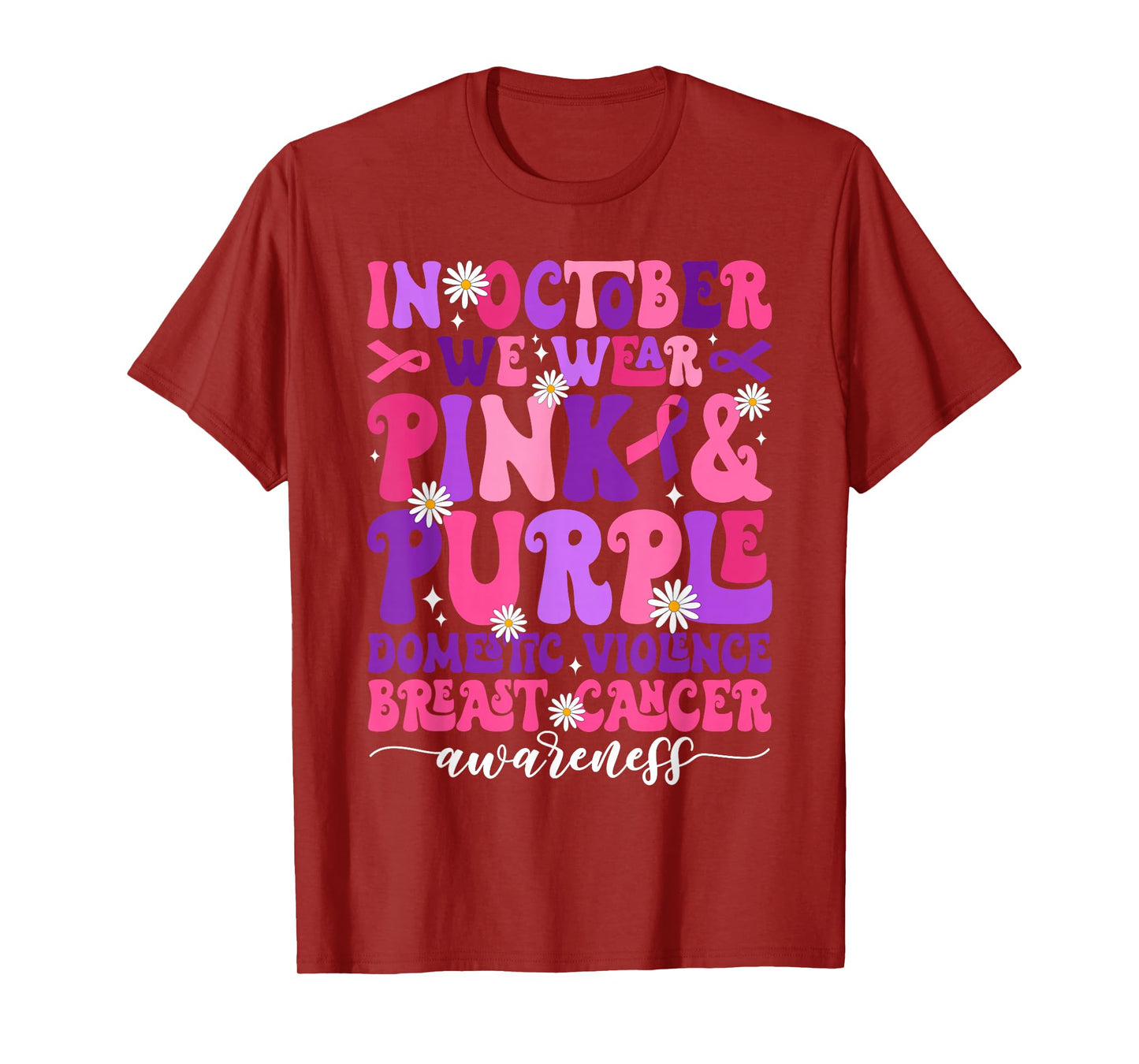 Groovy October Domestic Violence Breast Cancer Awareness T-Shirt