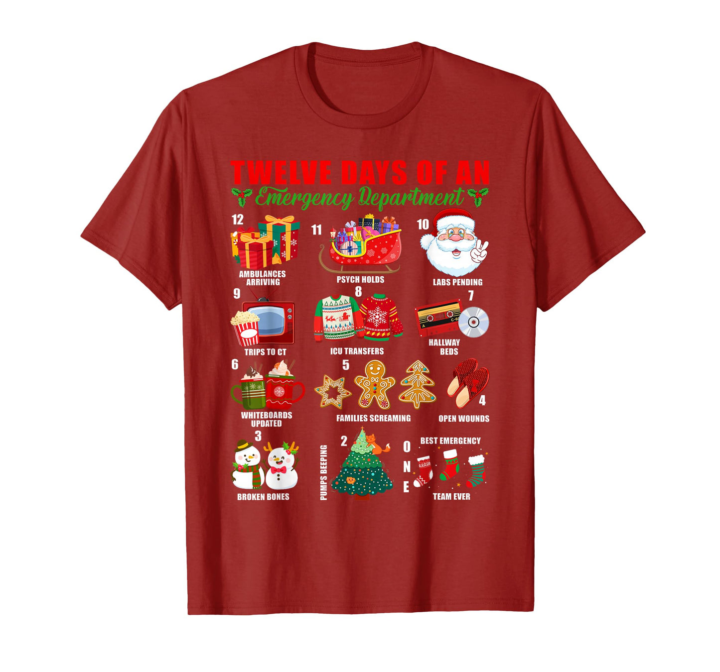 Twelve Days of an Emergency Department ED Nurse Christmas T-Shirt
