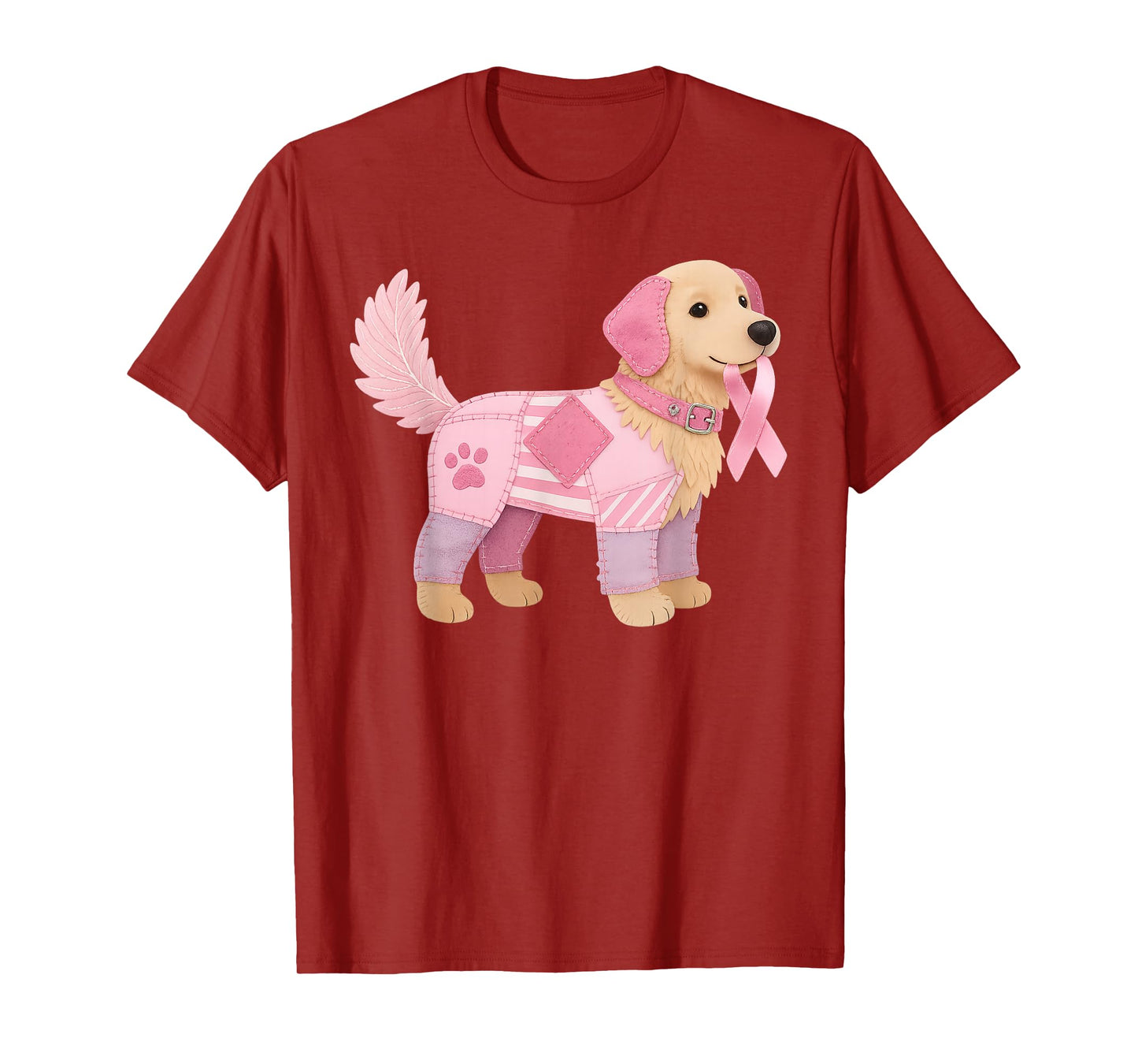 Patchwork Dog Pink Ribbon Breast Cancer Awareness Support T-Shirt