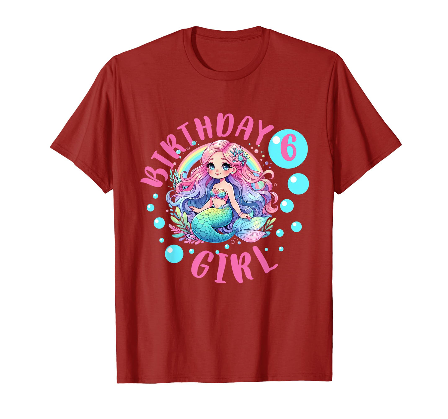 Cute Mermaid 6th Birthday Girl 6 Year Old Bday Mermaid T-Shirt