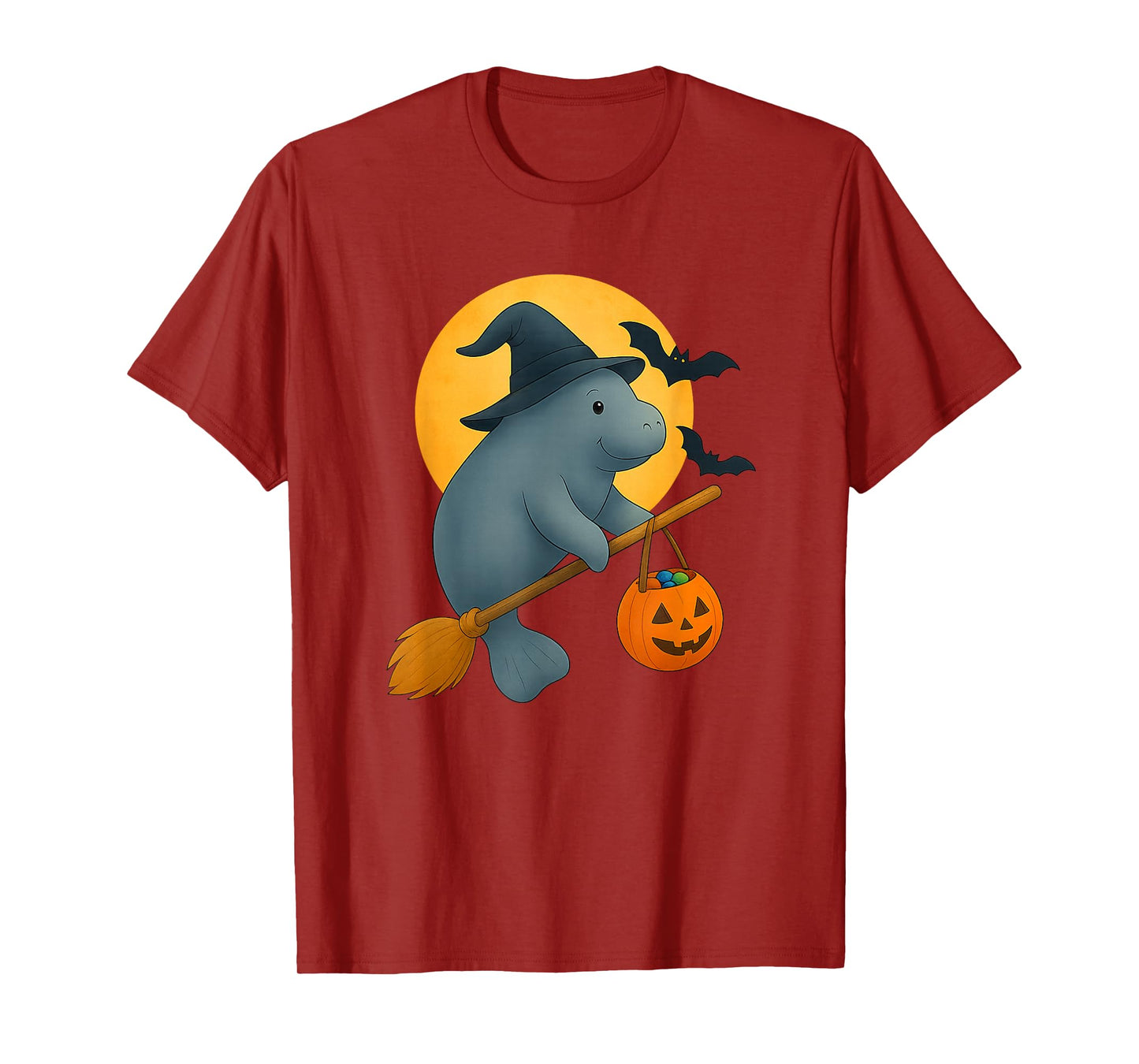 Cute Manatee Witch Hat Pumpkin Halloween Tee Men Women Kids T-Shirt