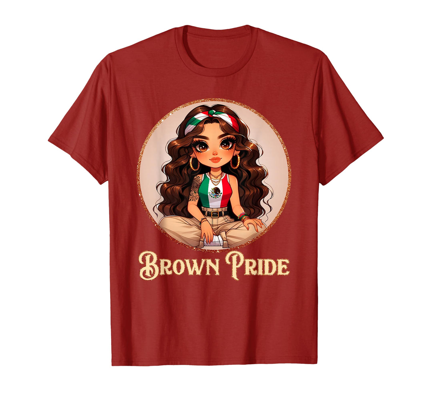 Brown Pride Chicana Chola Chibi Girl Hispanic Heritage Month T-Shirt