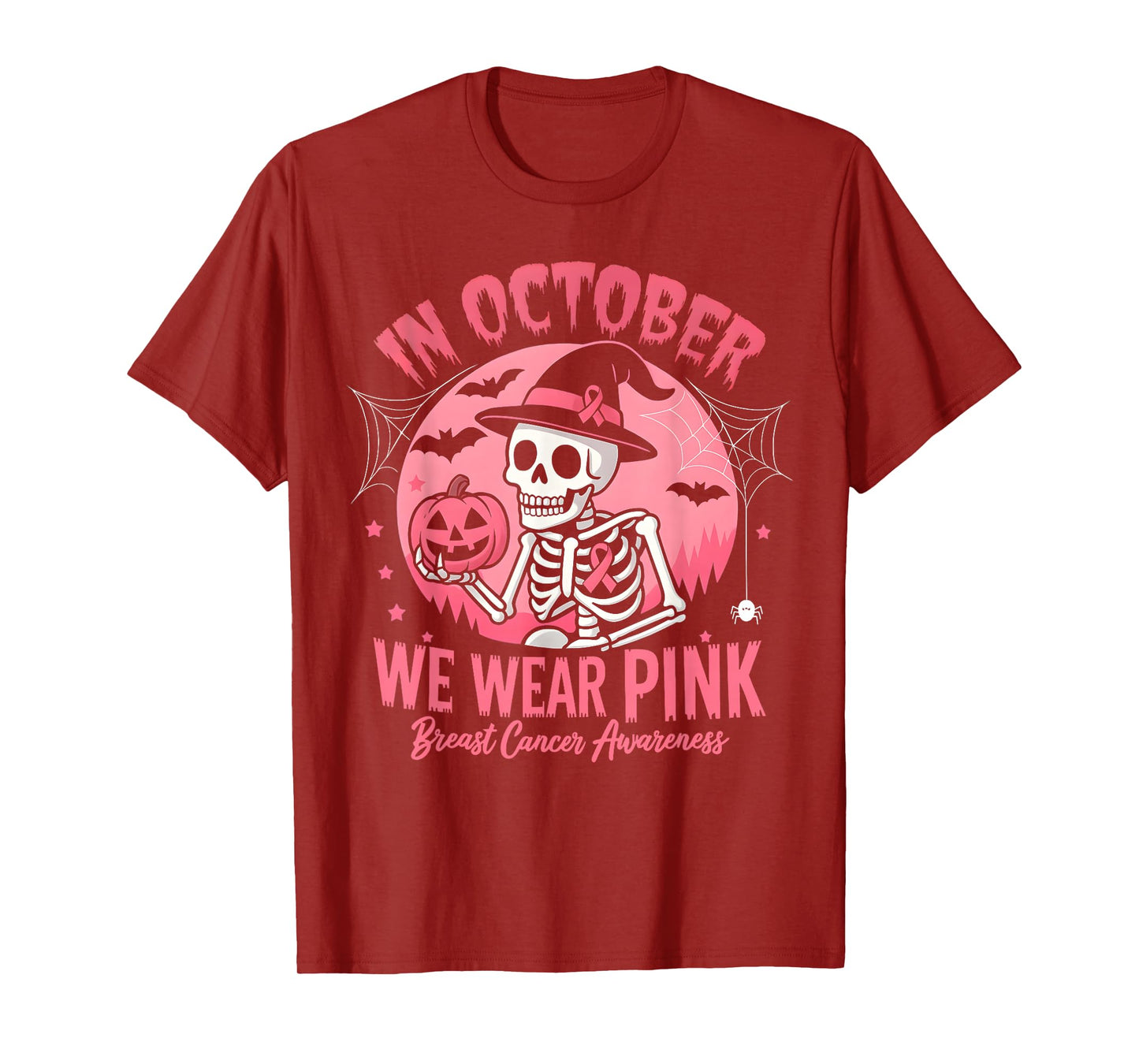Breast Cancer Women Boys Girls Skeleton Wear Pink Halloween T-Shirt