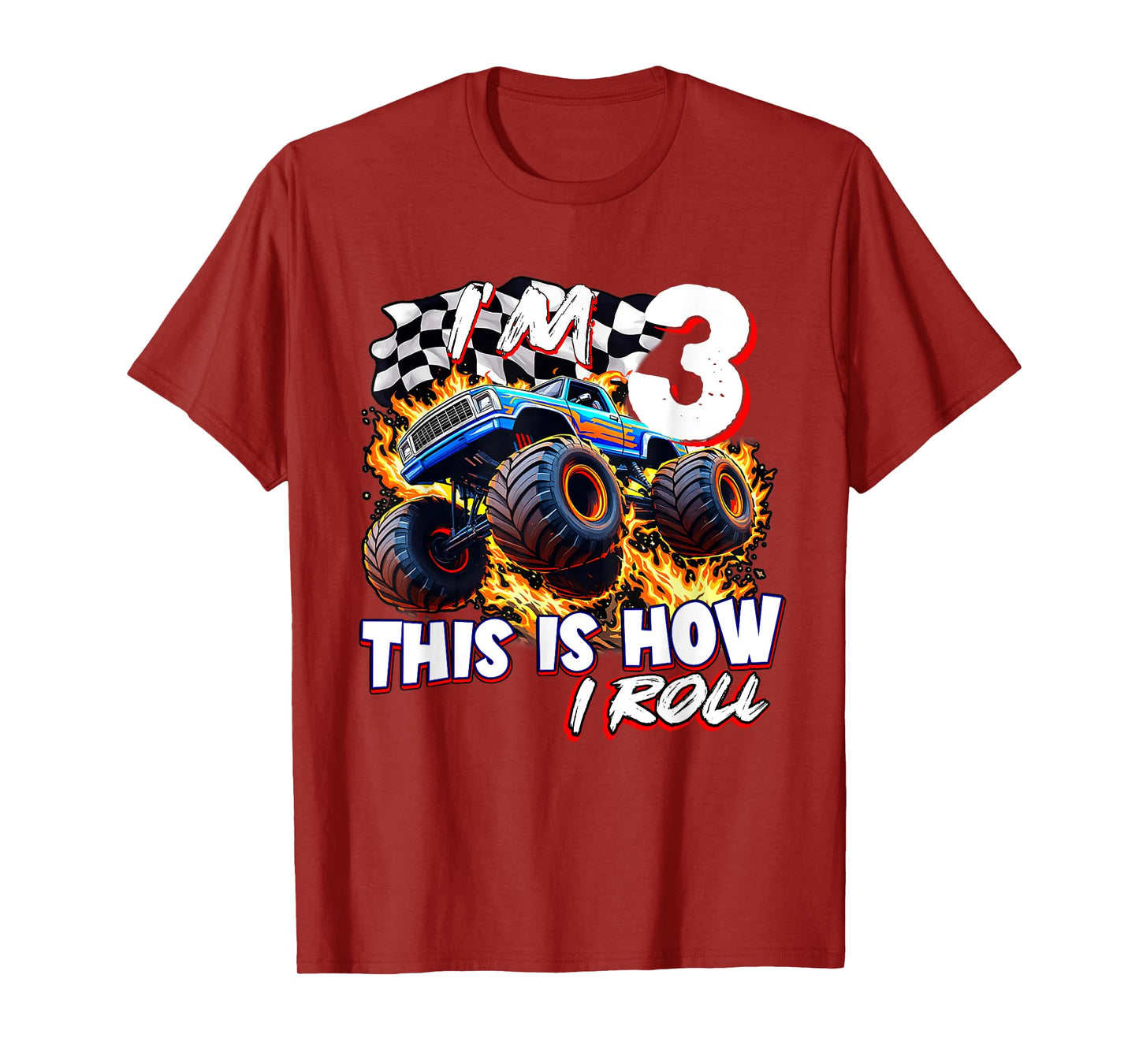 Funny 3 Year Old Birthday Boy Monster Truck 3rd Bday Kids T-Shirt