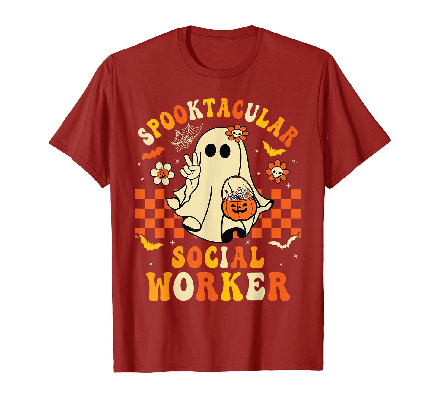 Groovy Spooktacular School Social Worker Halloween Ghost T-Shirt
