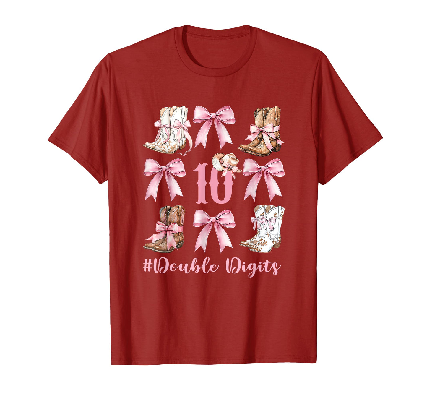 Pink Coquette Bows Western Cowgirl 10 Double Digits Birthday T-Shirt
