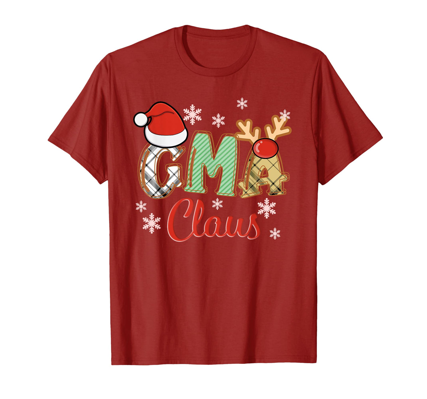 Gma Claus Santa Hat Reindeer Plaid Christmas Pajama Family T-Shirt