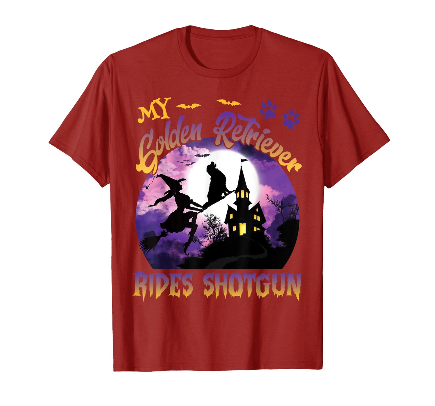 My Golden Retriever Rides Shotgun Cool Halloween Witch Dog T-Shirt