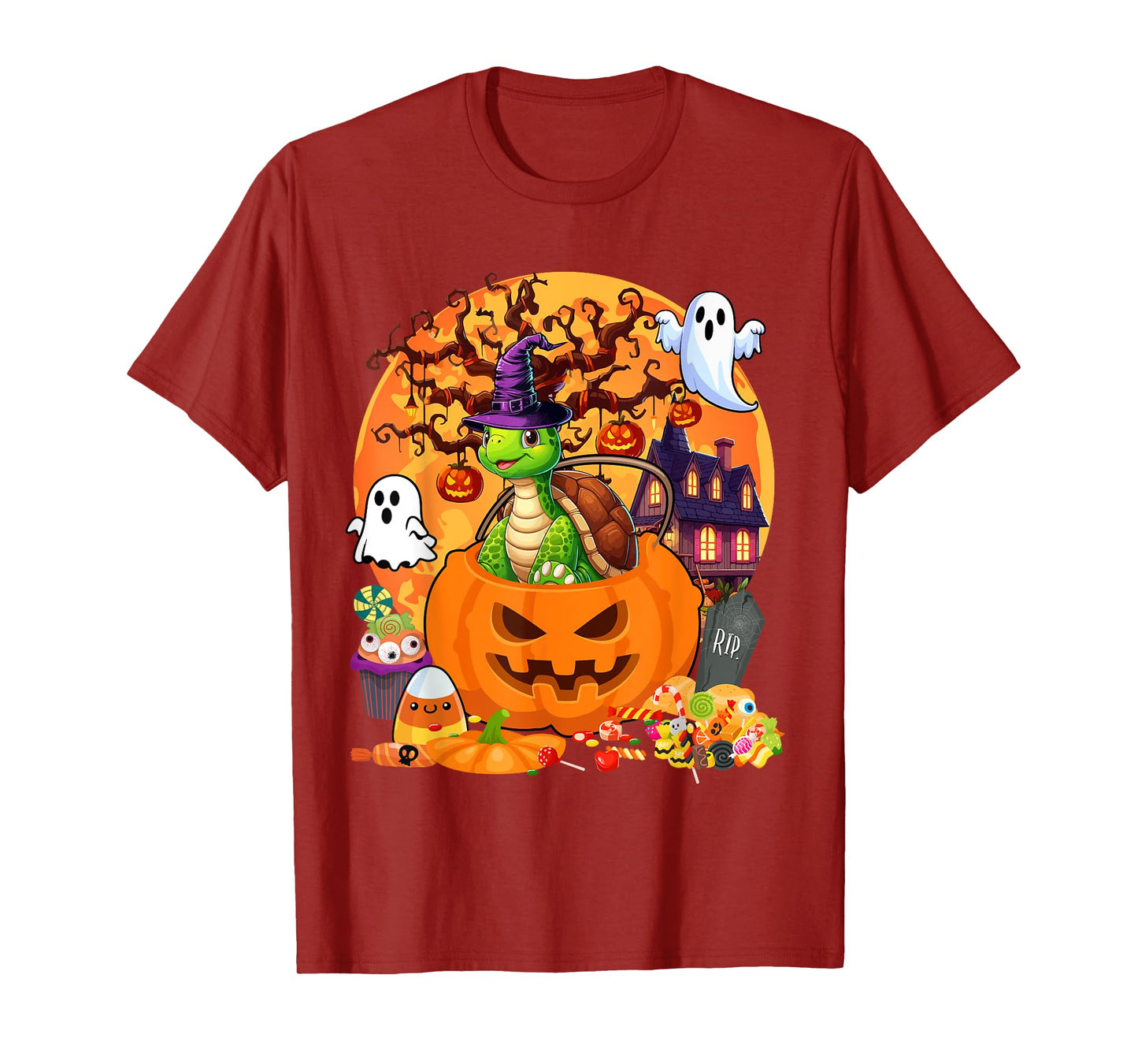 Turtle Cosplay Witch In Carved Pumpkin Basket Halloween T-Shirt