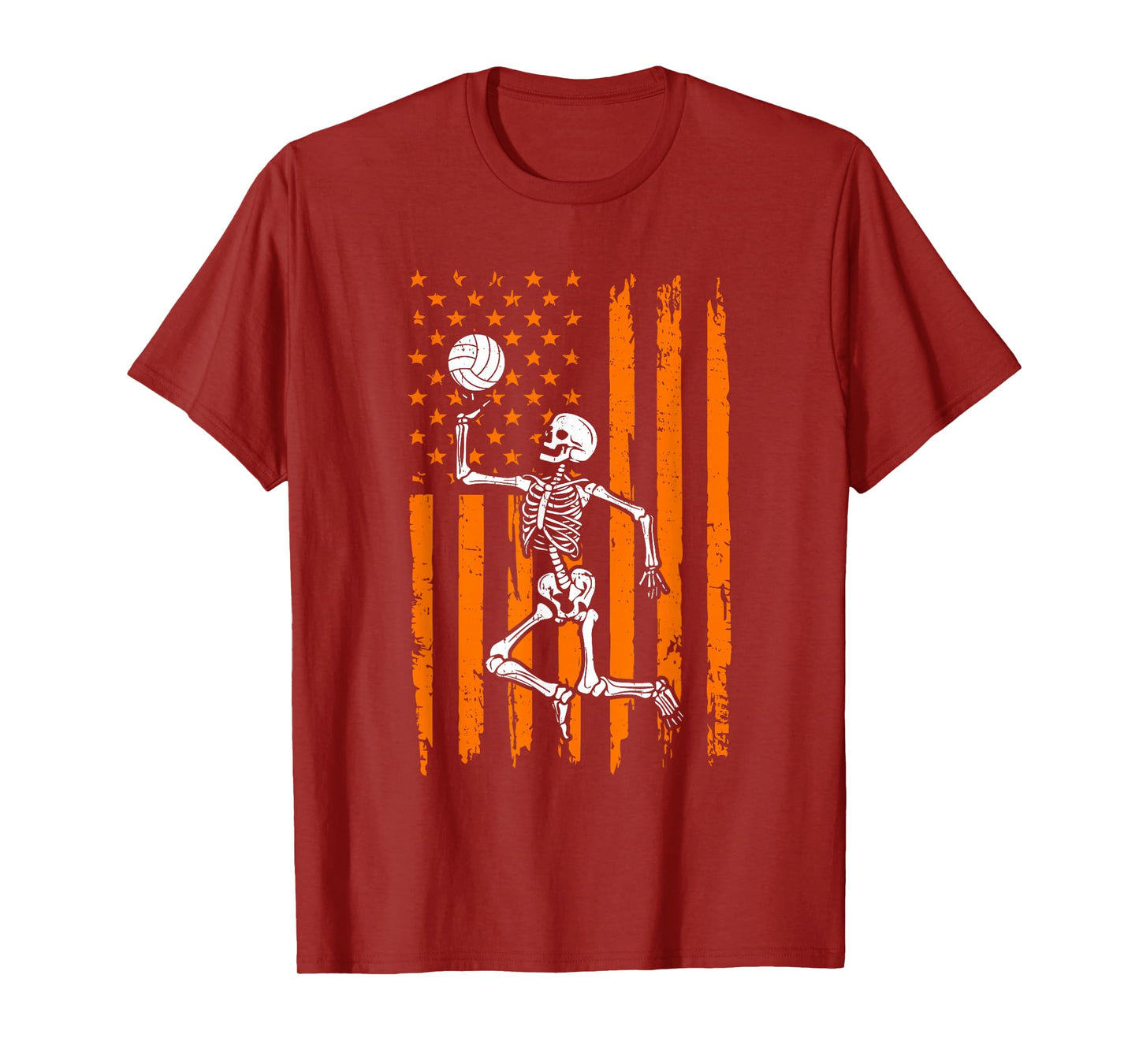 Retro Skeleton Playing Volleyball USA Flag Halloween Boys T-Shirt