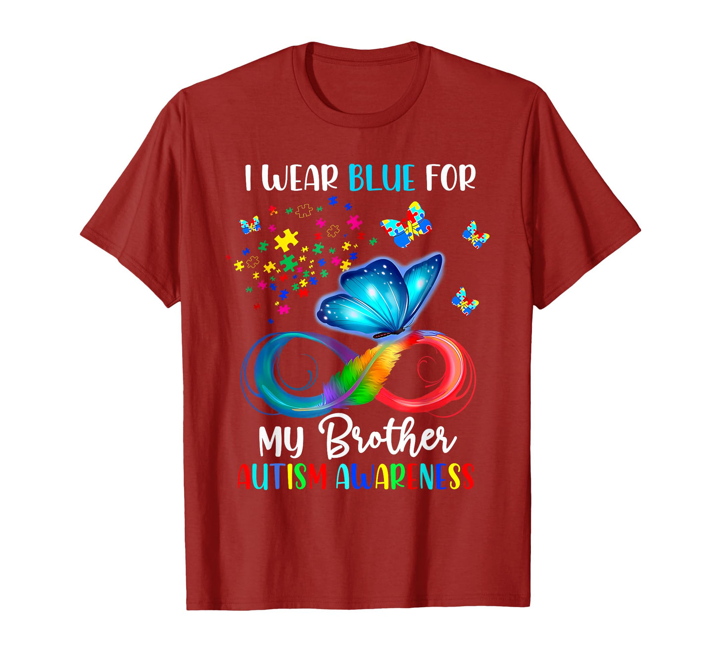 I Wear Blue For My Brother Autism Puzzle Butterfly T-Shirt