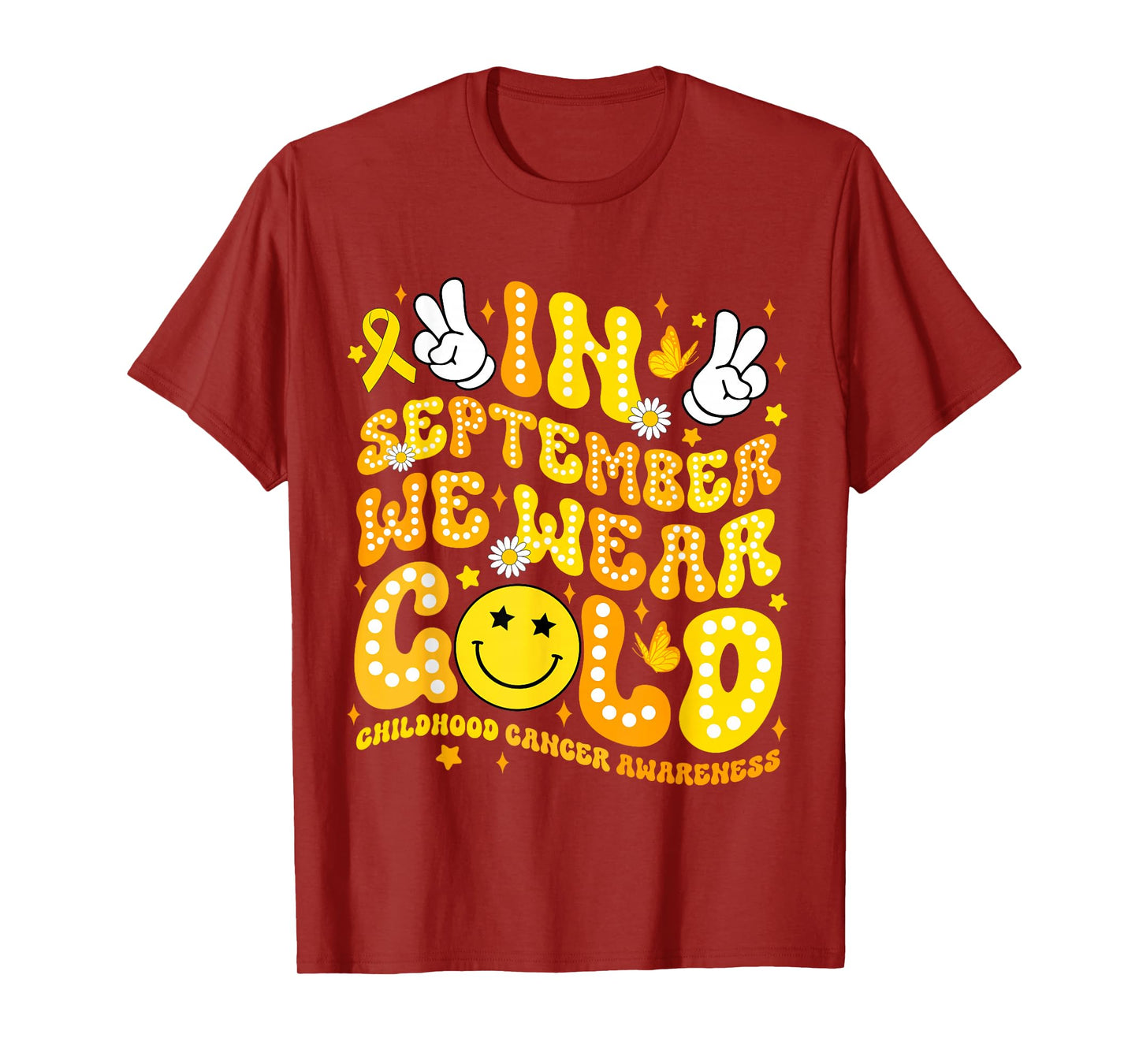Groovy in September We Wear Gold Childhood Cancer Awareness T-Shirt