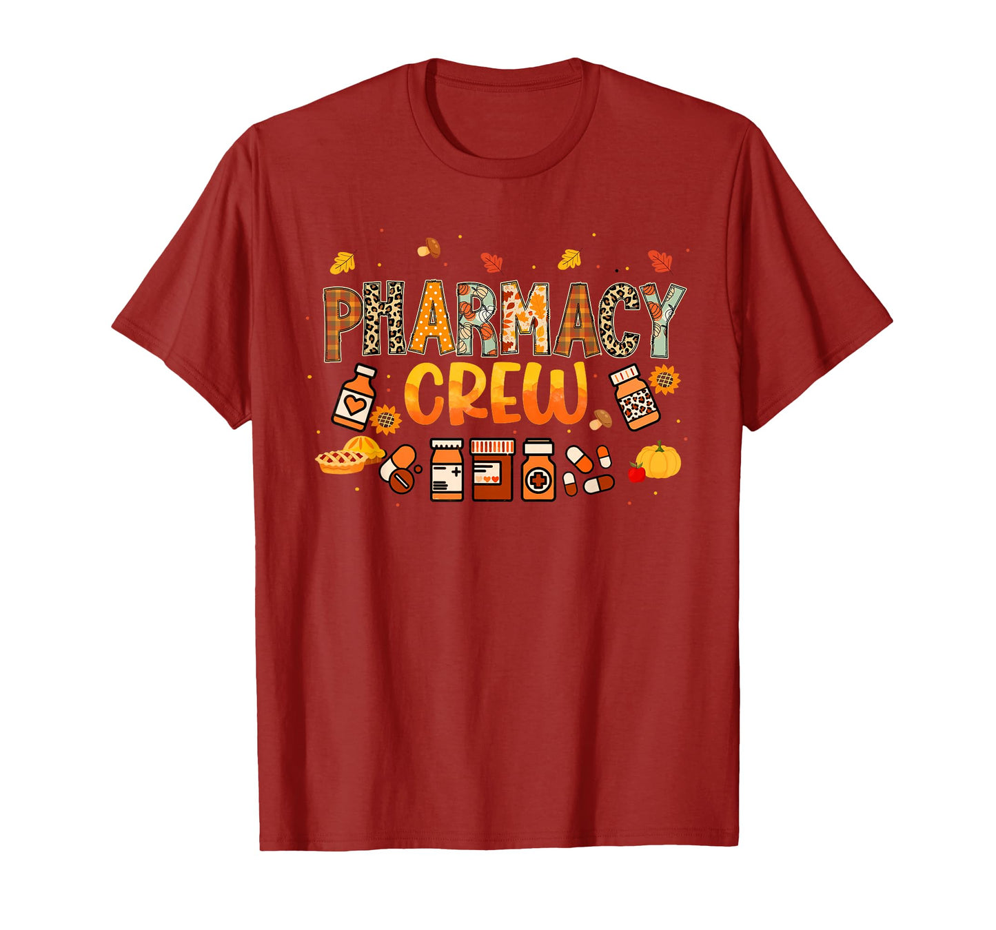 Pharmacy Crew Pharmacist Squad Autumn Fall Leaves Pumpkin T-Shirt