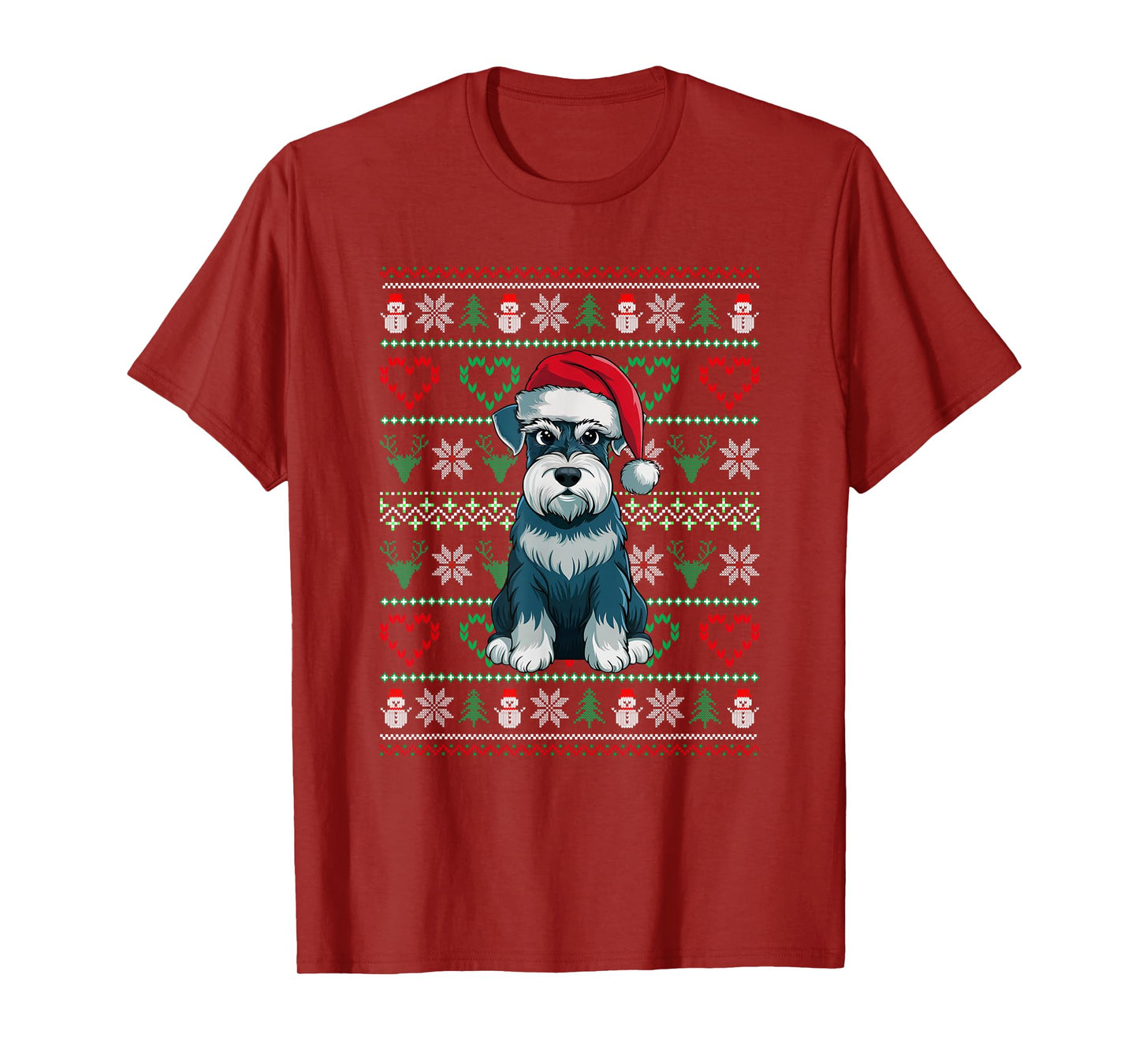 Ugly Christmas Schnauzer Dog Wearing Santa Hat Xmas Pajama T-Shirt