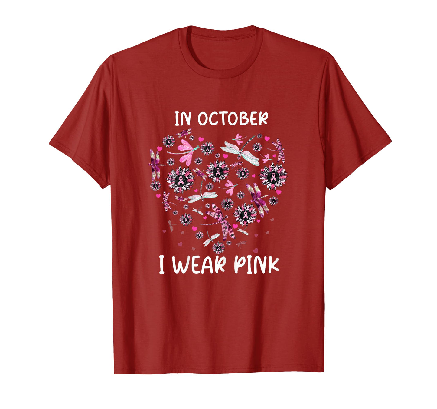 Sunflower Dragonfly Pink Breast Cancer Awareness Women T-Shirt