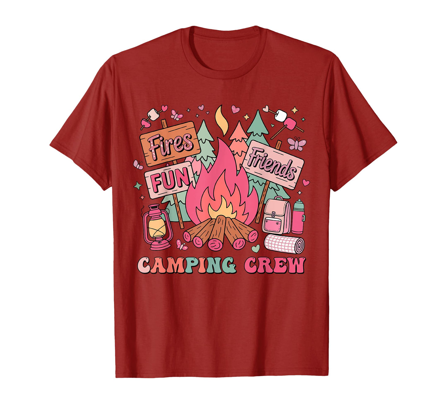 Retro Girls Kids Campfire Family Matching Camping Crew 2025 T-Shirt