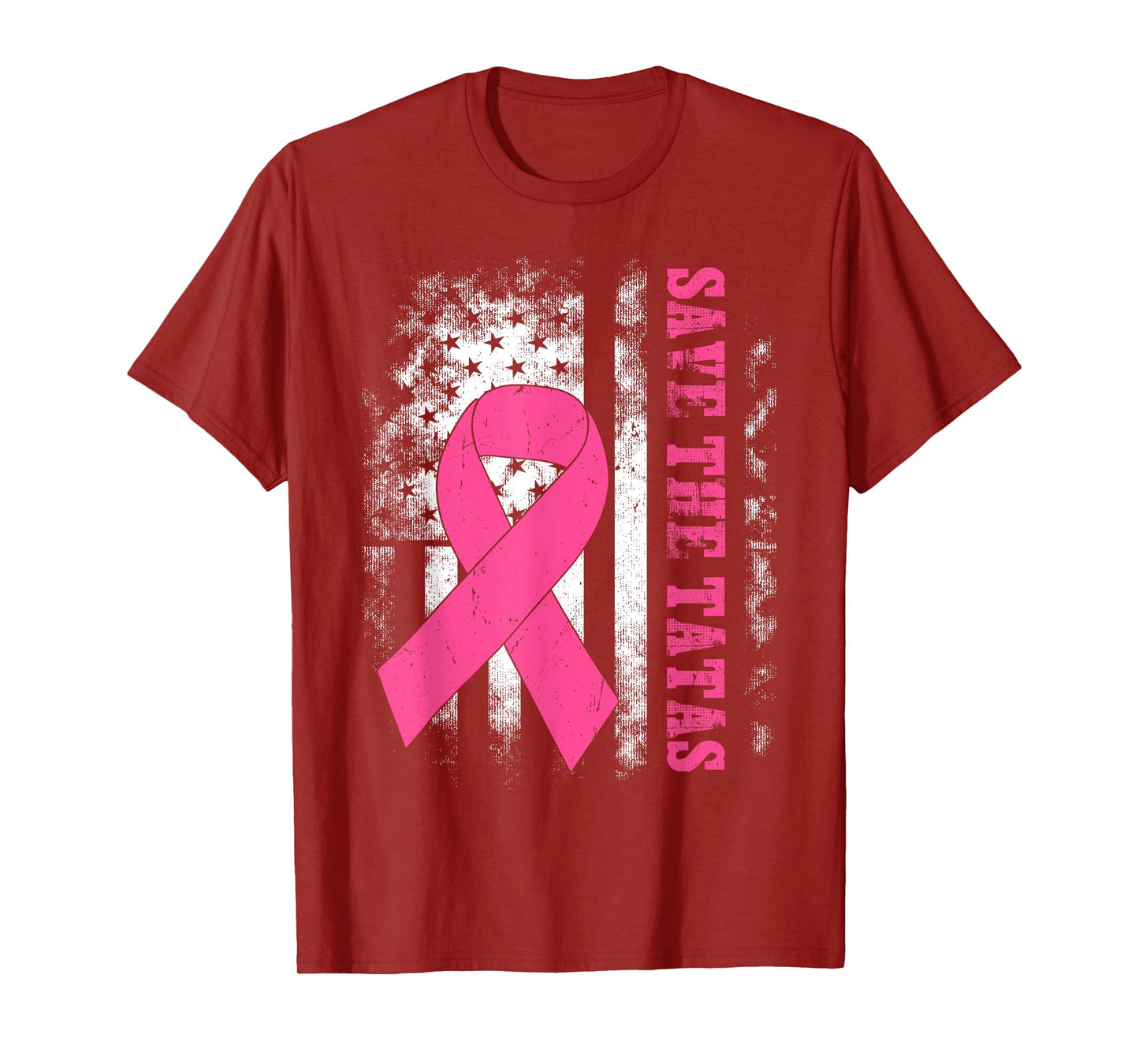 Save The Tatas Breast Cancer Awareness USA Flag Pink Ribbon T-Shirt