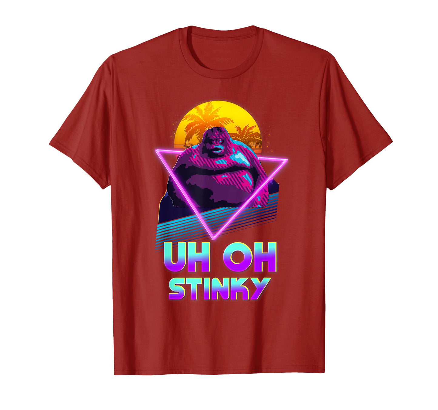 Uh Oh Stinky Poop Le Monke 80s Vaporwave Outrun Style T-Shirt