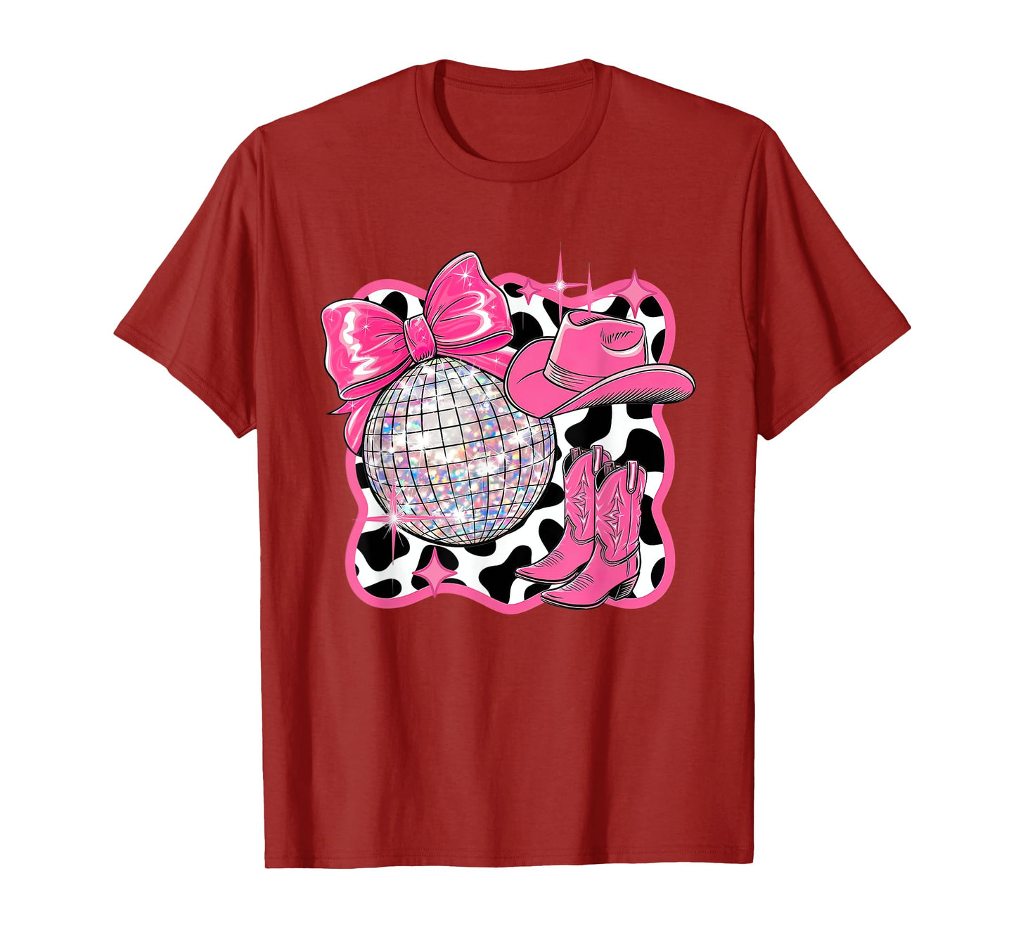 Aesthetic Coquette Western Cowgirl Cowboy Boot Hat Disco Bow T-Shirt