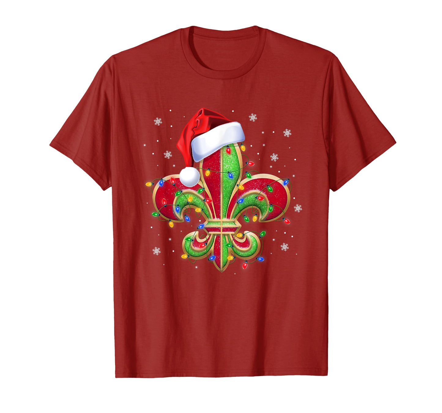 Fleur De Lis Christmas Ornament with Santa Hat Xmas Lights T-Shirt