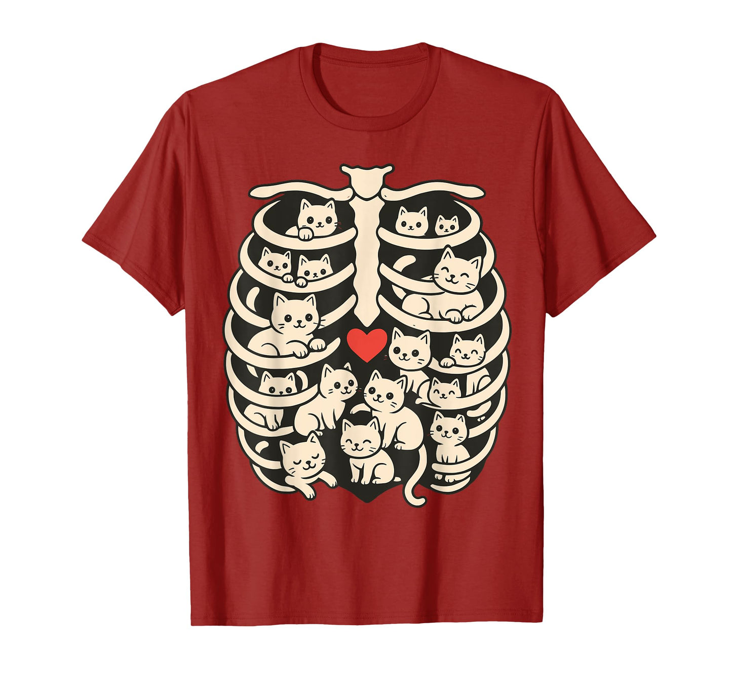 Cute Skeleton Ribcage Full of Cats Halloween Cat Lover T-Shirt