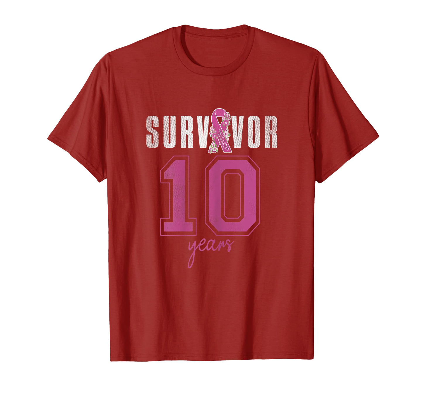 Womens Survivor 10 Years October Ribbon Breast Cancer Awareness T-Shirt