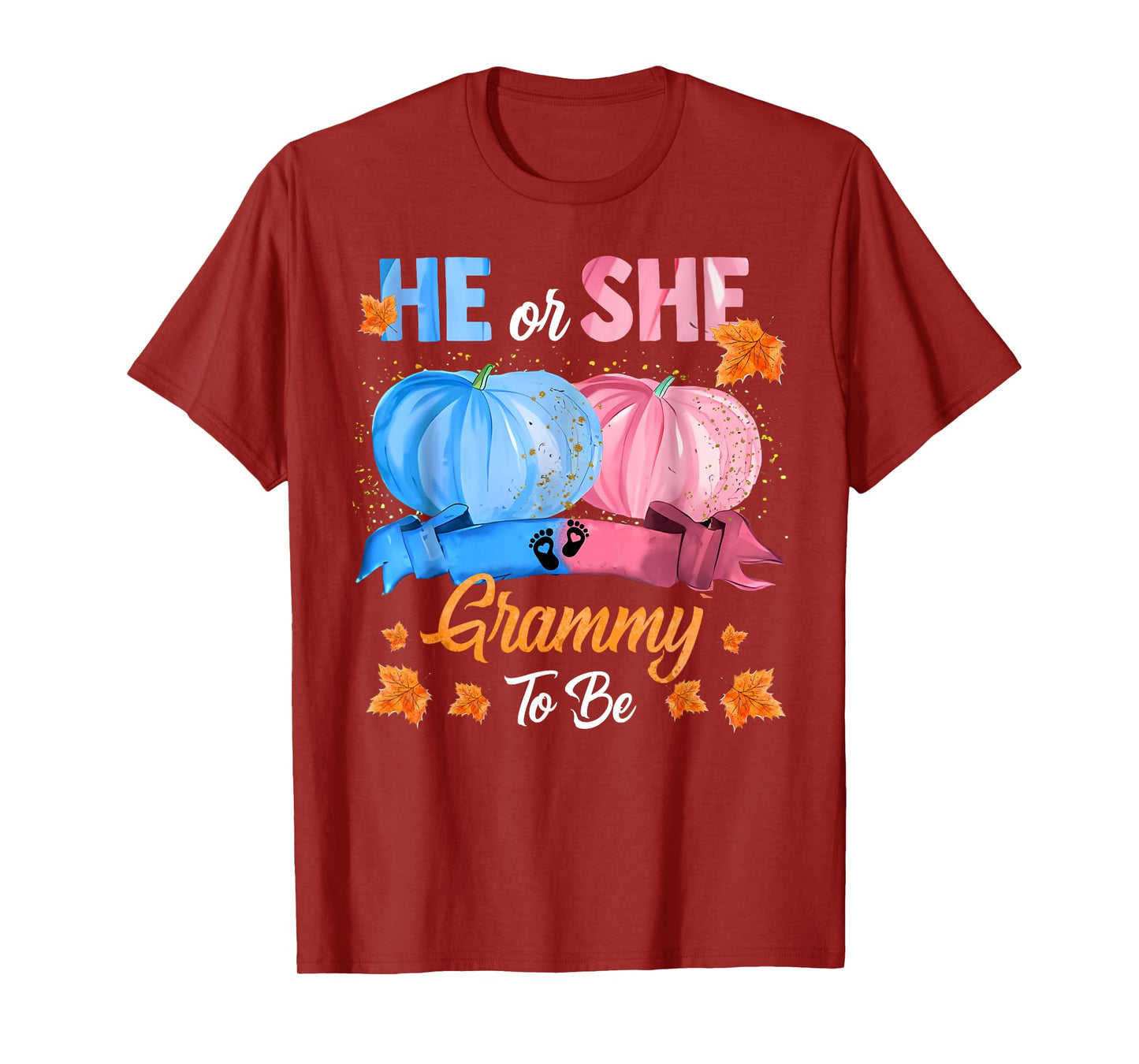 Halloween Pumpkin Gender Reveal He or She Grammy To Be T-Shirt